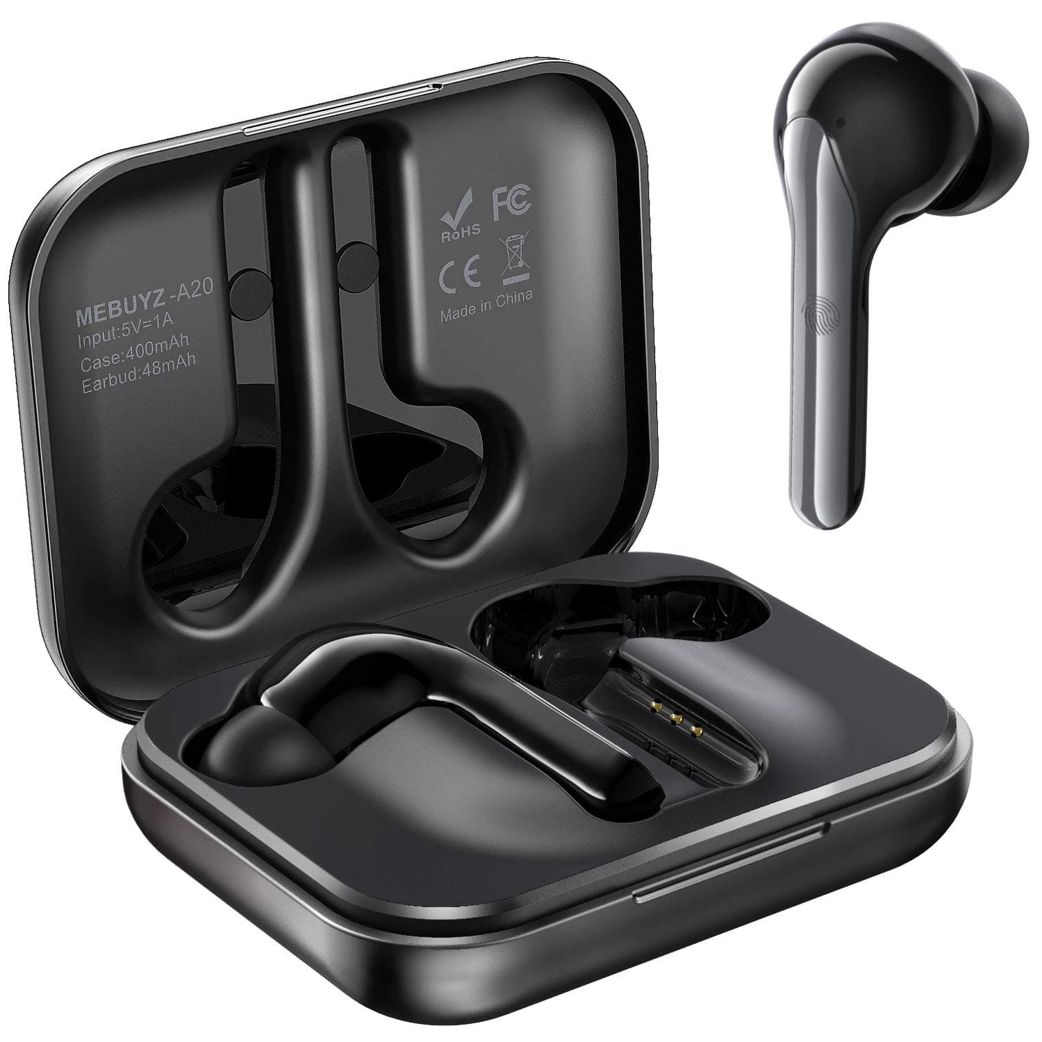 True Wireless Earbuds, Bluetooth 5.0 Headphones TWS in-Ear Earphones with aptX Sound, CVC Noise-Cancelling Dual Microphones, Charging Case, Touch Control, 28-H Playtime and Secure Fit (Black)