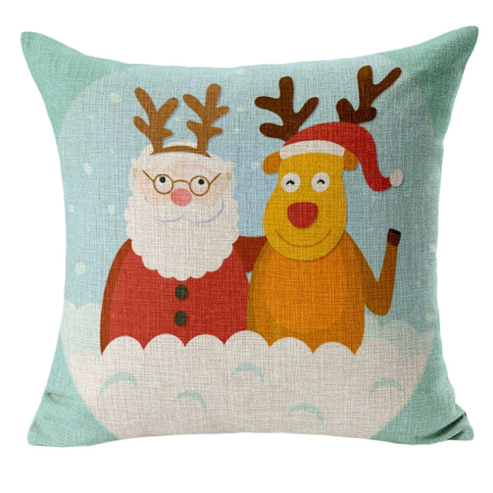 Aoklea(R) Merry Christmas Series Cotton Linen Throw Pillow Case Cushion Cover Home Sofa Decorative Gifts 18 X 18 Inch(Pattern 9)
