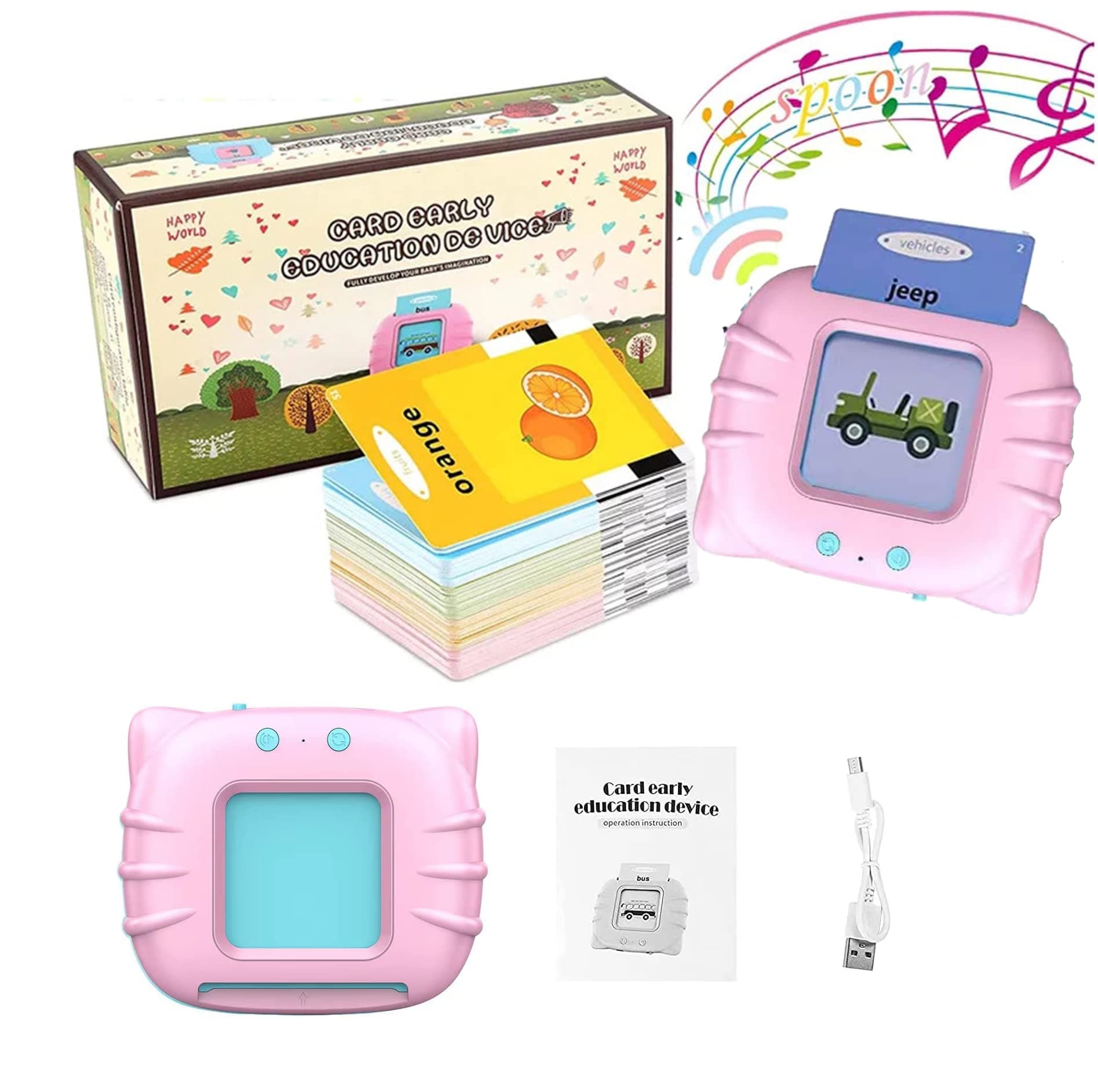 VGRASSP Flash Card Game for Kids Talking English Words Card Toy Preschool Learning Reading Interactive Toy for Kids, Pink