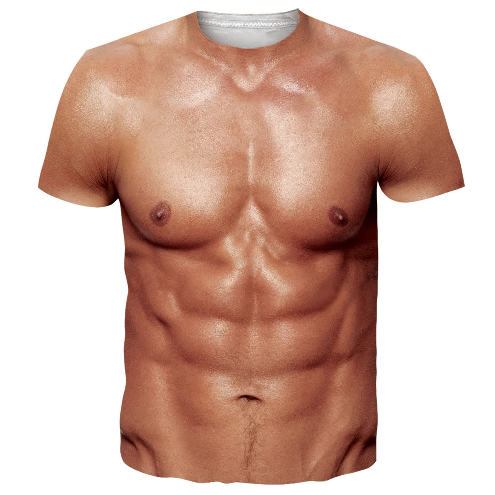 Unisex 3D Fake Abs T Shirts Shredded Chest Printed Short Sleeve Costume Novelty Tees Shirt
