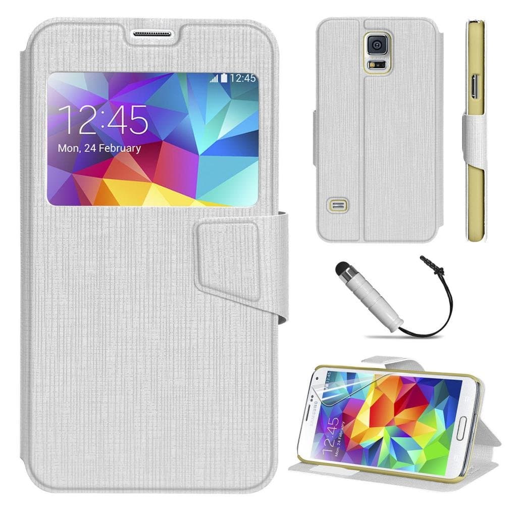 Book Flip Smart S View Wallet Leather Case Cover Stand For SAMSUNG Galaxy S5 - White