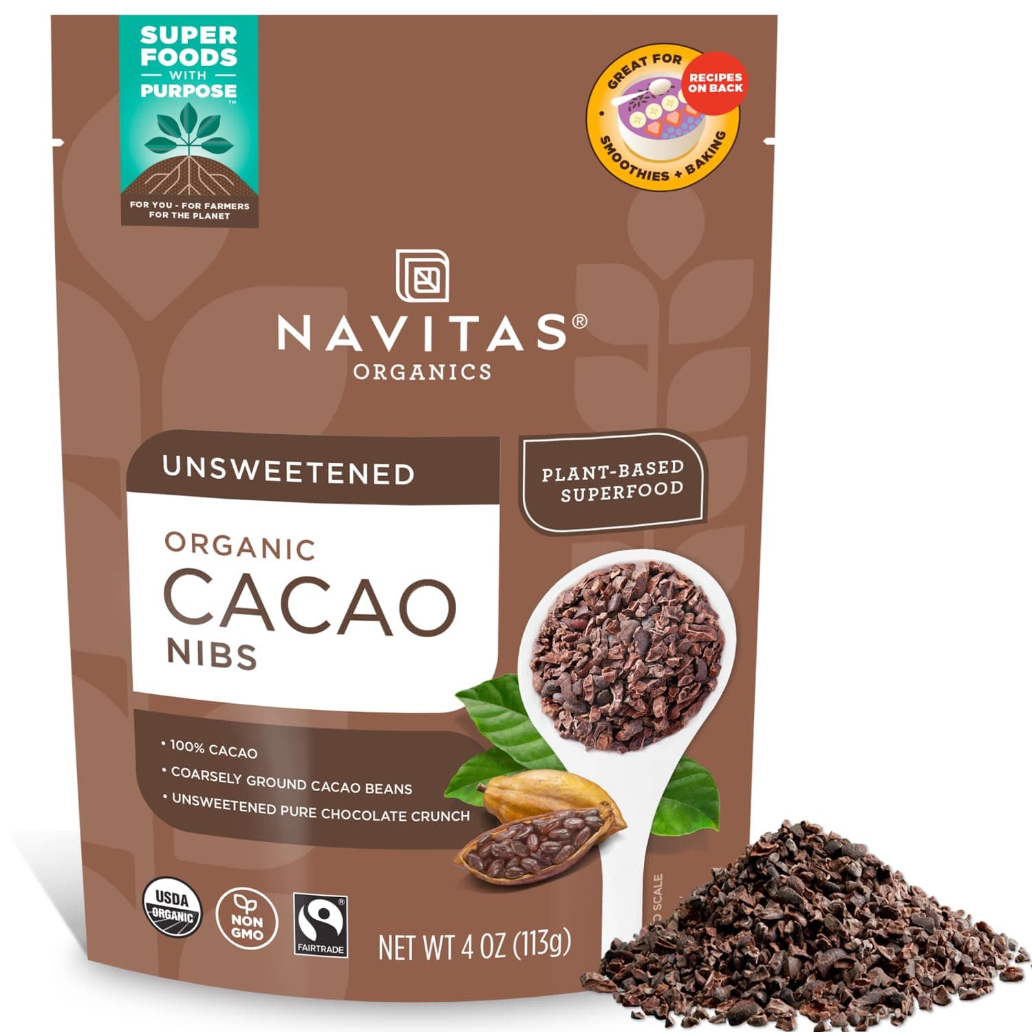 Navitas Organics Cacao Nibs unsweetened 4 oz