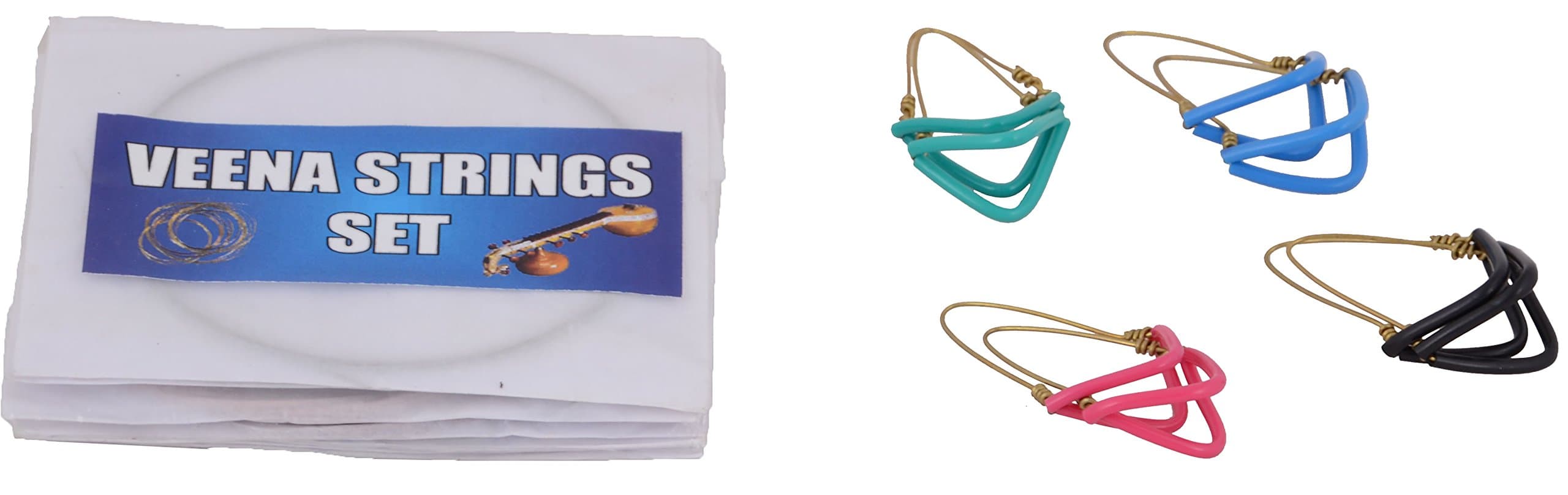 Veena Strings & Veena Metti Set, Blue, Black, Green & Pink