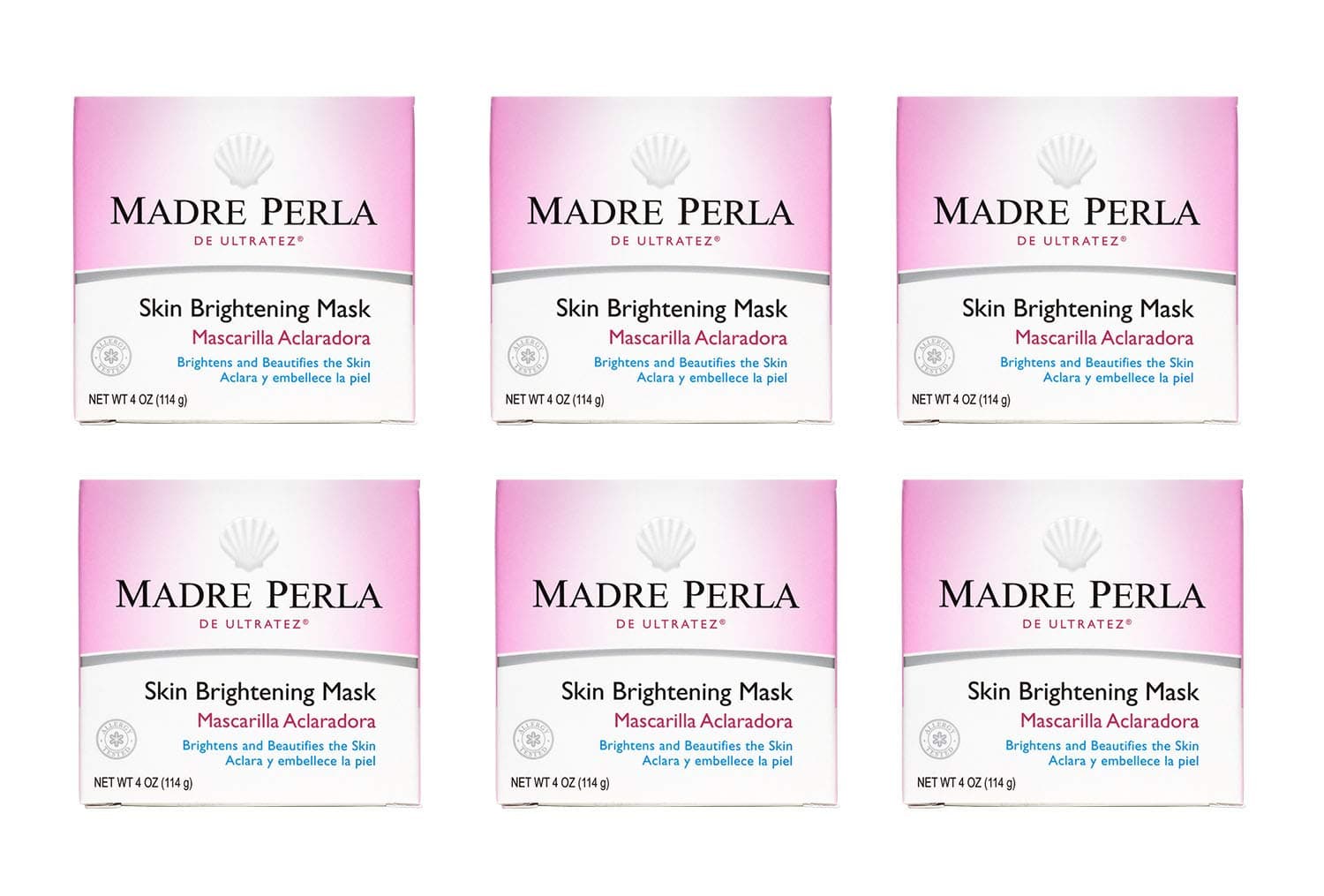 Skin Brightening Mask, No Hydroquinone, Parabens or Artificial Colors, Allergy-Tested, Made in USA 4 OZ (6 Jars)