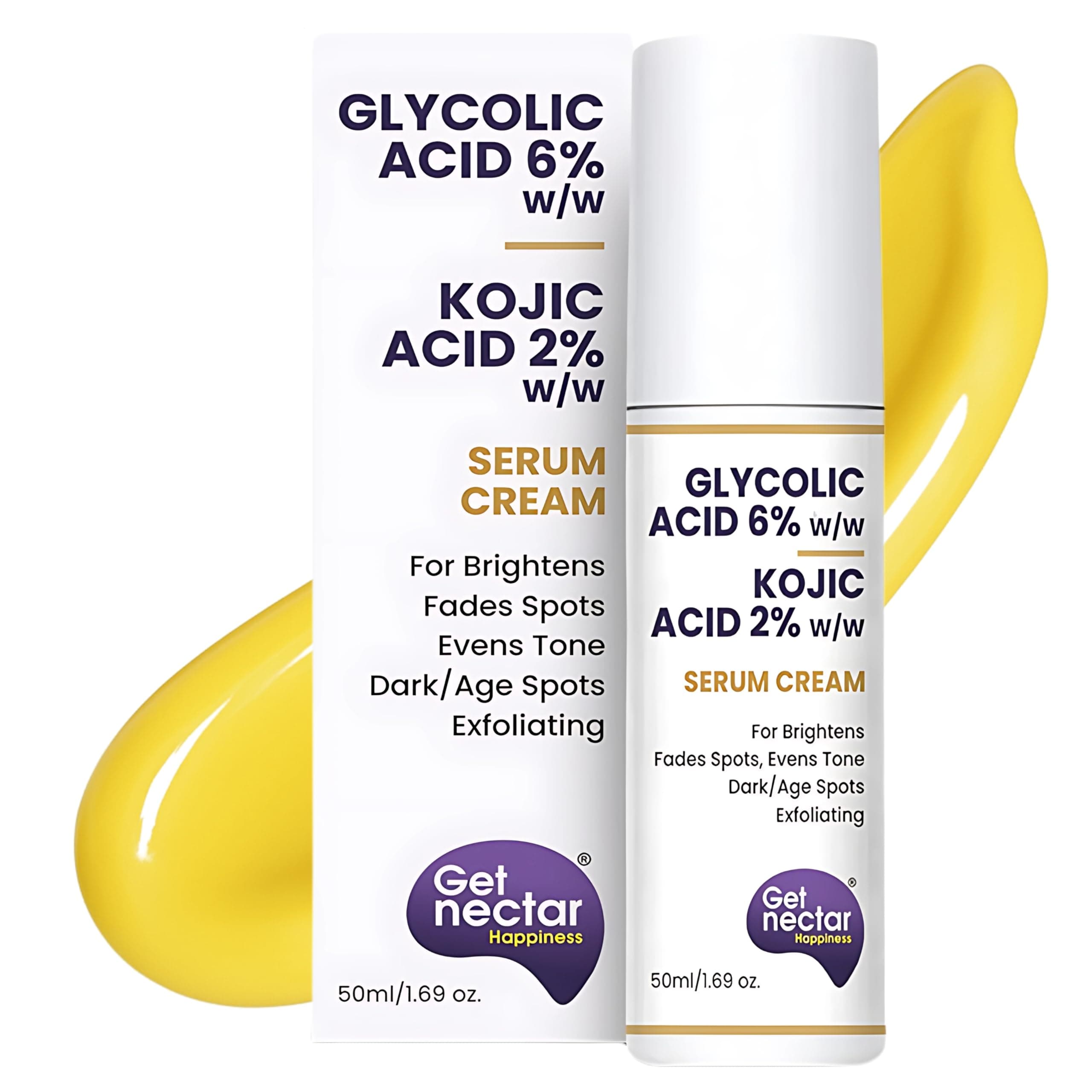 6% Glycolic & 2% Kojic Acid Serum Cream Helps Reduce Pigmentation, Acne Scars, Dark, Age Spots, Blemishes & Uneven Skin Tone. Promotes a Brighter, Smoother-Looking Complexion 50ml