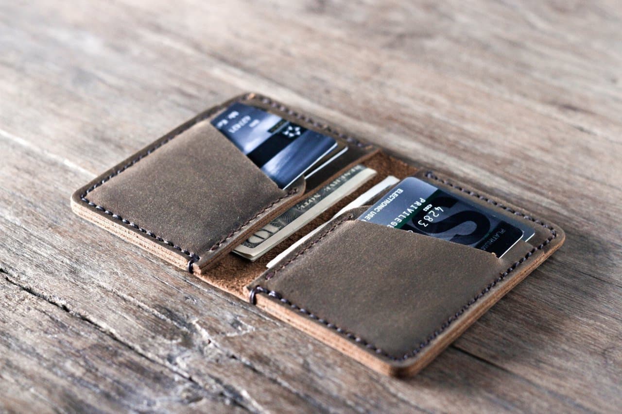Handmade Leather Credit Card Wallet, Front Pocket Design