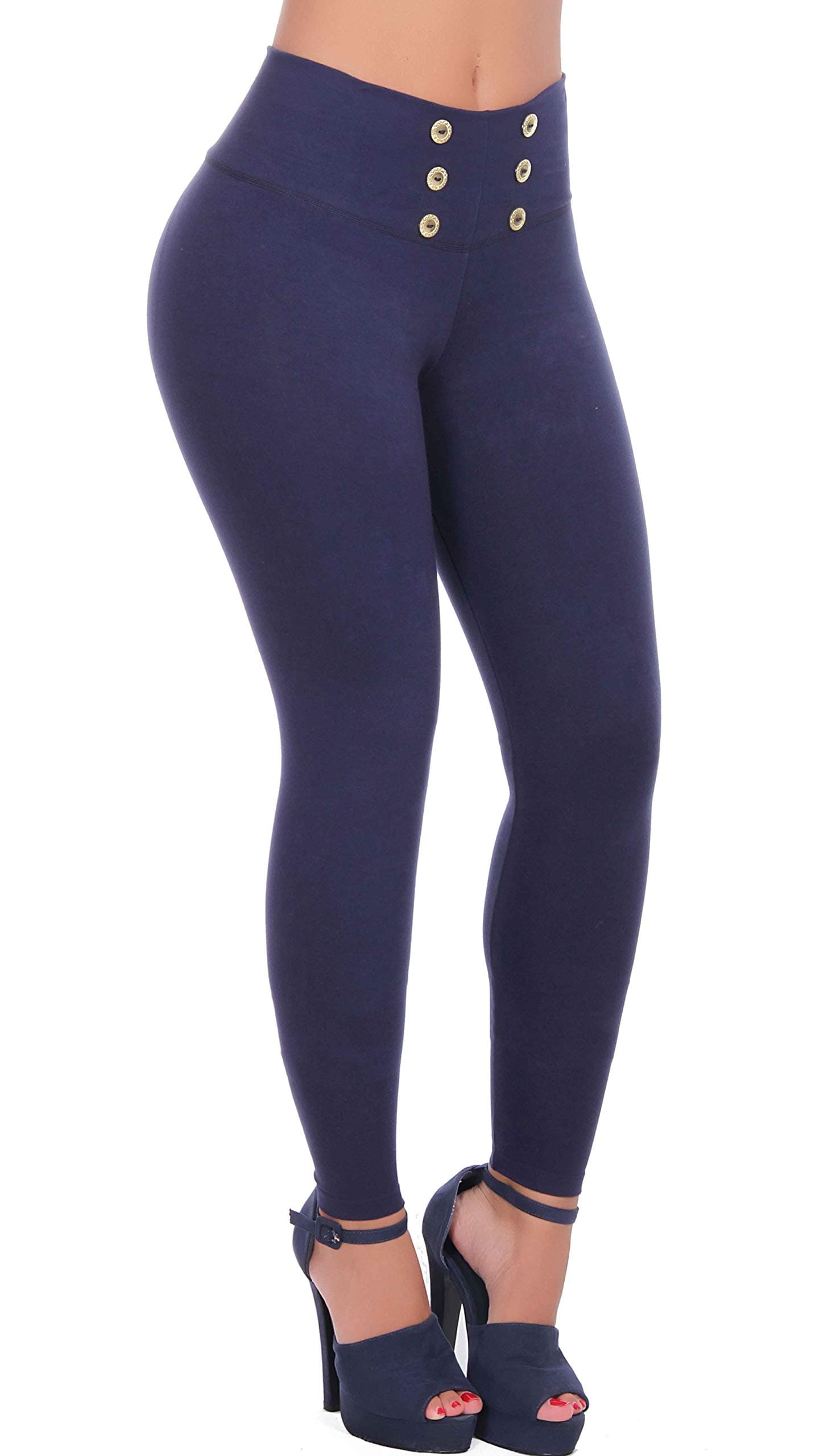 Women Leggings with Gold Buttons and Internal Body Shaper and Butt Lifter Multiple Styles