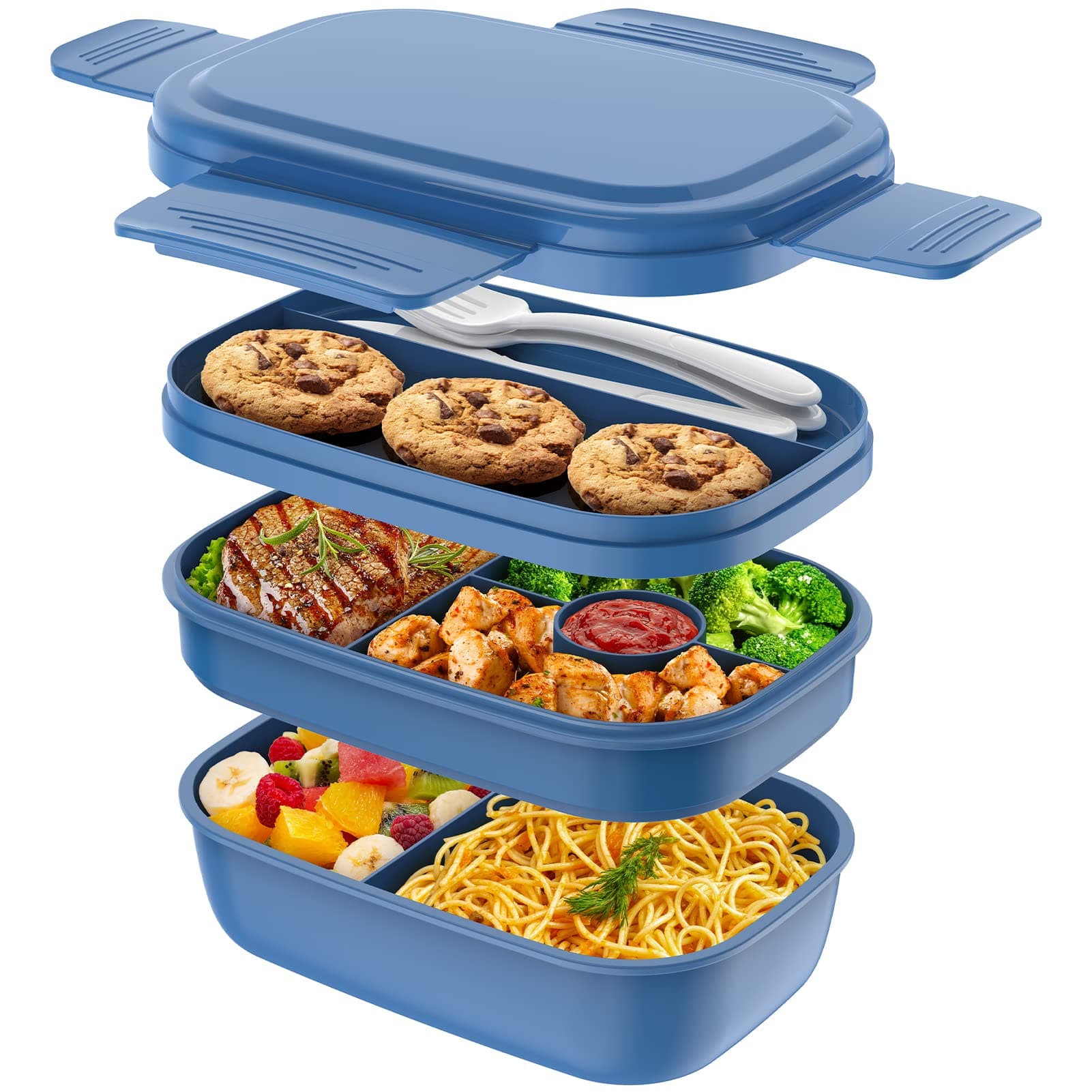 Stackable Bento Box Adult Lunch Box, Large Capacity 1900ml Lunchbox with Utensil Set, Leak-Proof for Dining Out, Work, Picnic, School