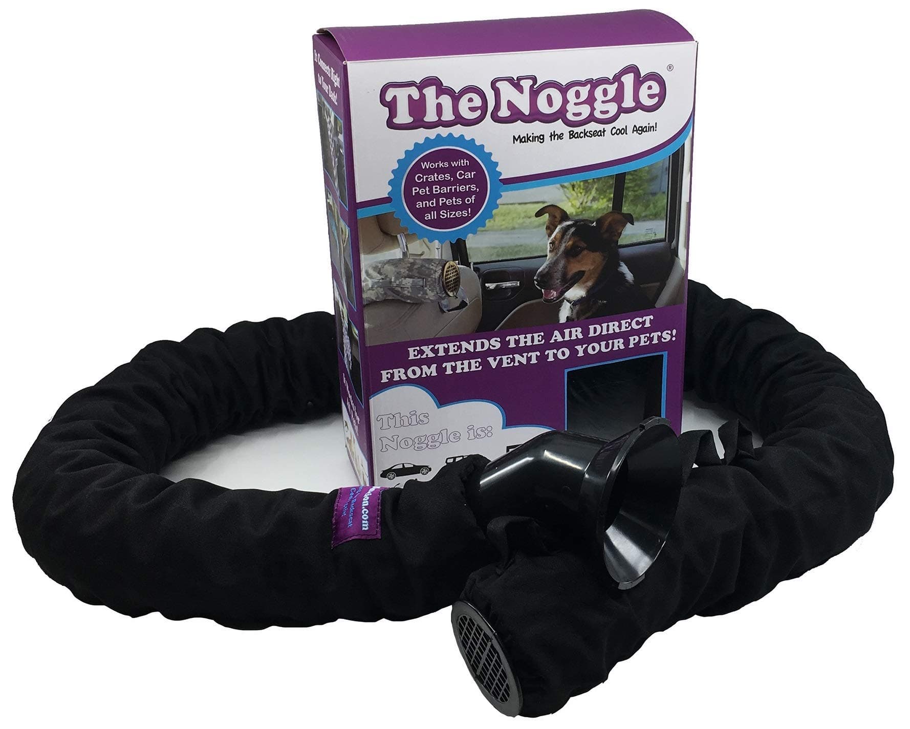 The Pet Noggle - Extend Hot and Cold Air From Your Dash AC Vent to Pets in the Back Seat - Summer and Winter Vehicle Traveling System to Keep Dogs and Cats Comfortable in the Car - 8ft, Black Ice