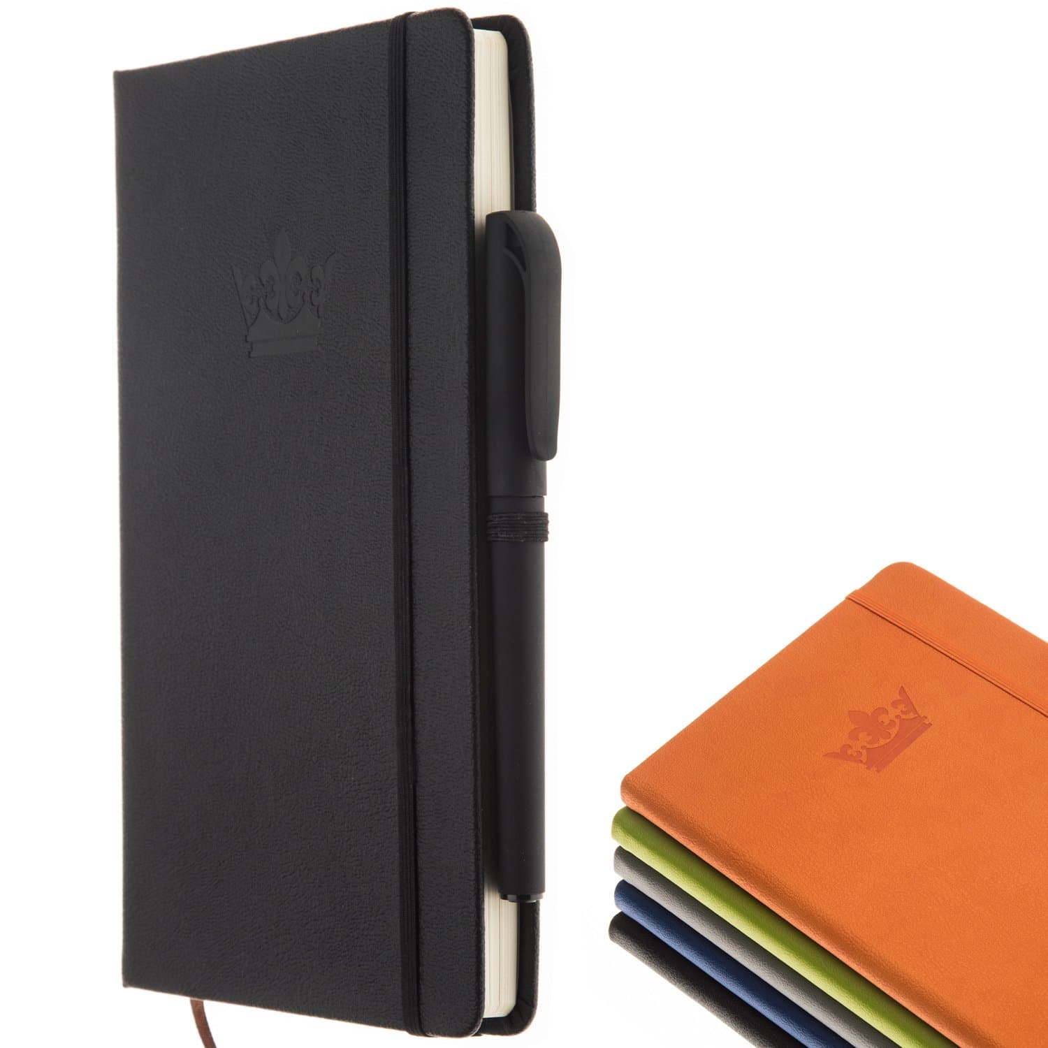 Classic Notebook with Pen - A5 Wide Ruled Leather Hardcover Writing Notebook 100 Sheets / 200 Pages - Perfect Journals to Write in by DIGGOLD (Black)