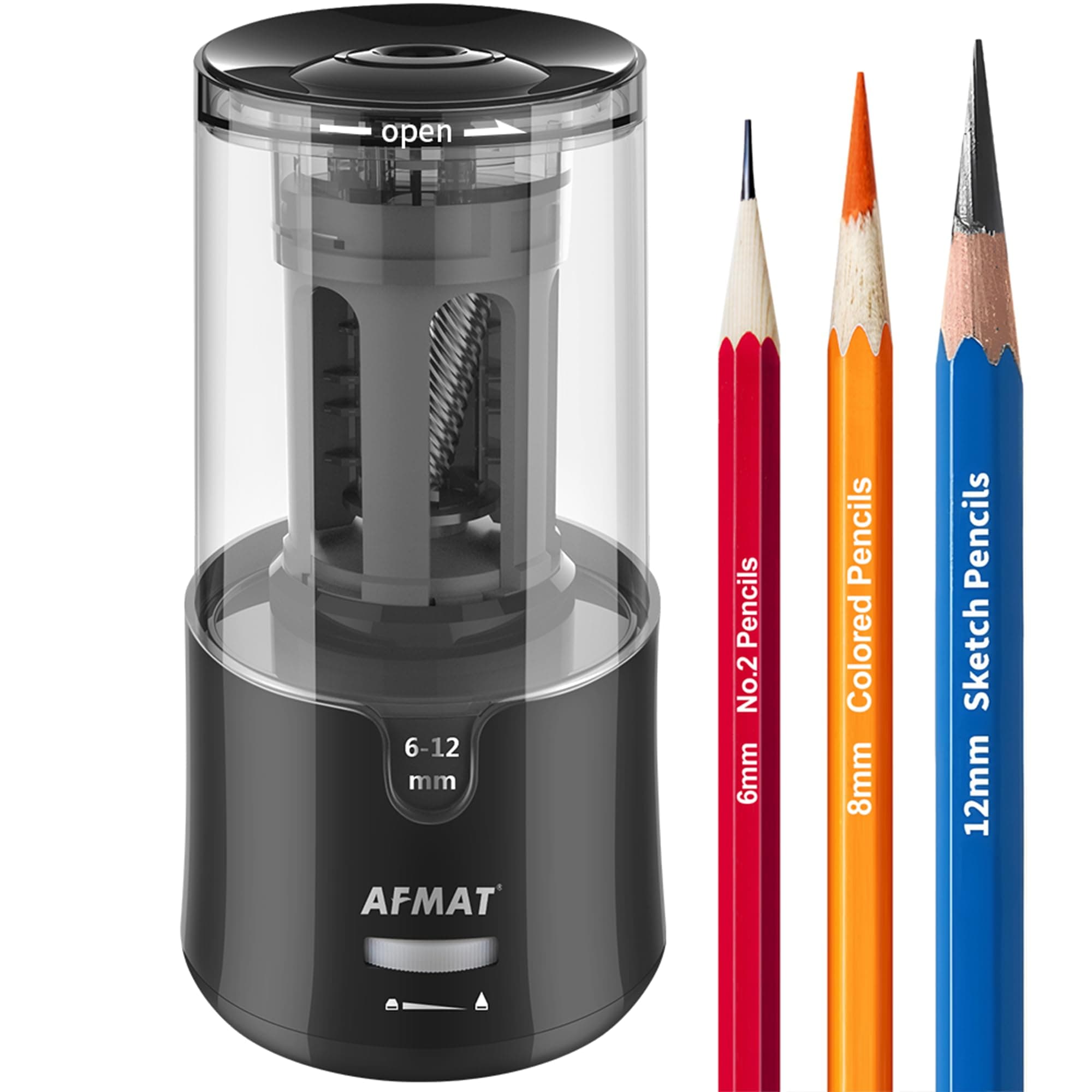 AFMAT Electric Long Point Pencil Sharpener for Artist, Fast Sharpen & Auto Stop, 8-17mm Super Long Point, Professional Artist Pencil Sharpener Plug in for φ6-12mm Charcoal/Drawing/Colored Pencils