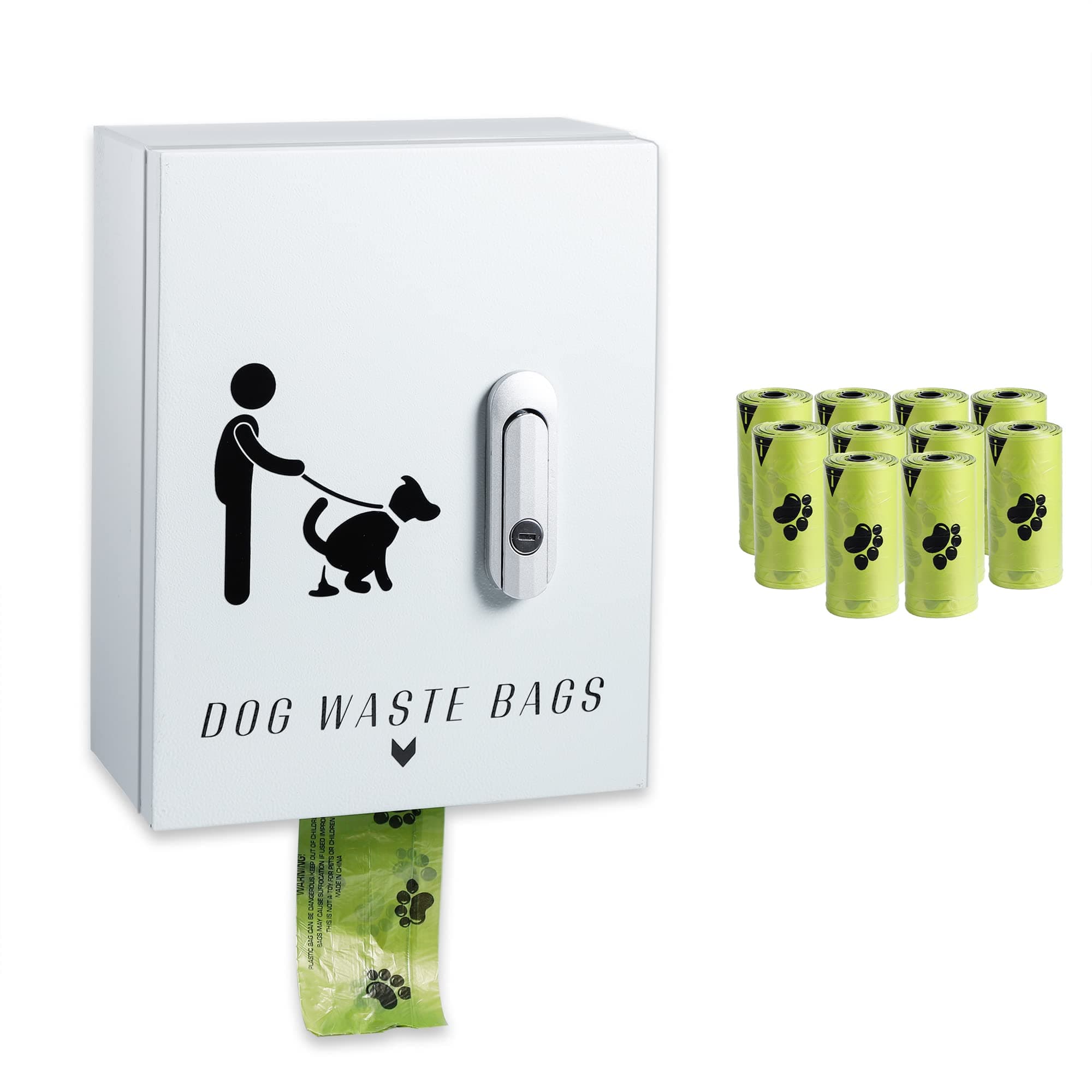 Outdoor Dog Poop Bag Dispenser for Yard, Wall Mount Metal Waste Bag Dispenser with Lock, Waterproof Doggy Bag Holder for Pet Waste Stations, Holds 20 Rolls Dog Waste Bags(Gray)