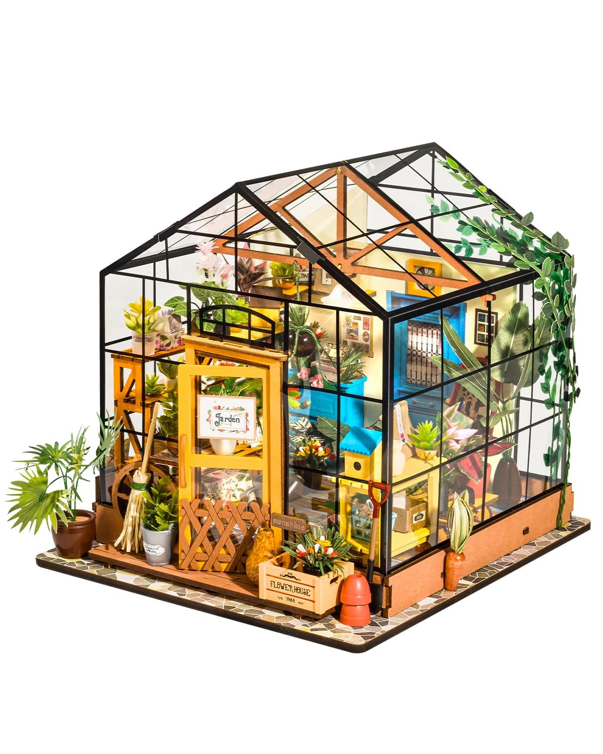 Rowood Miniature House Kit, DIY Miniature Greenhouse Dollhouse Kits for Adults, Wooden Crafts for Adults, Gifts on Birthday Christmas - Cathy's Flower House