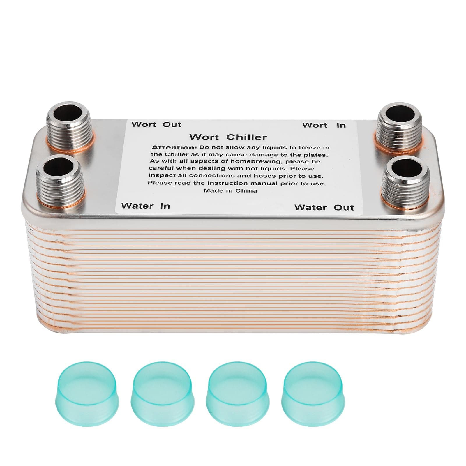 Ferroday 30 Plate Wort Chiller - Stainless Steel Brazed Plate Heat Exchanger - 7.5" x 2.9"