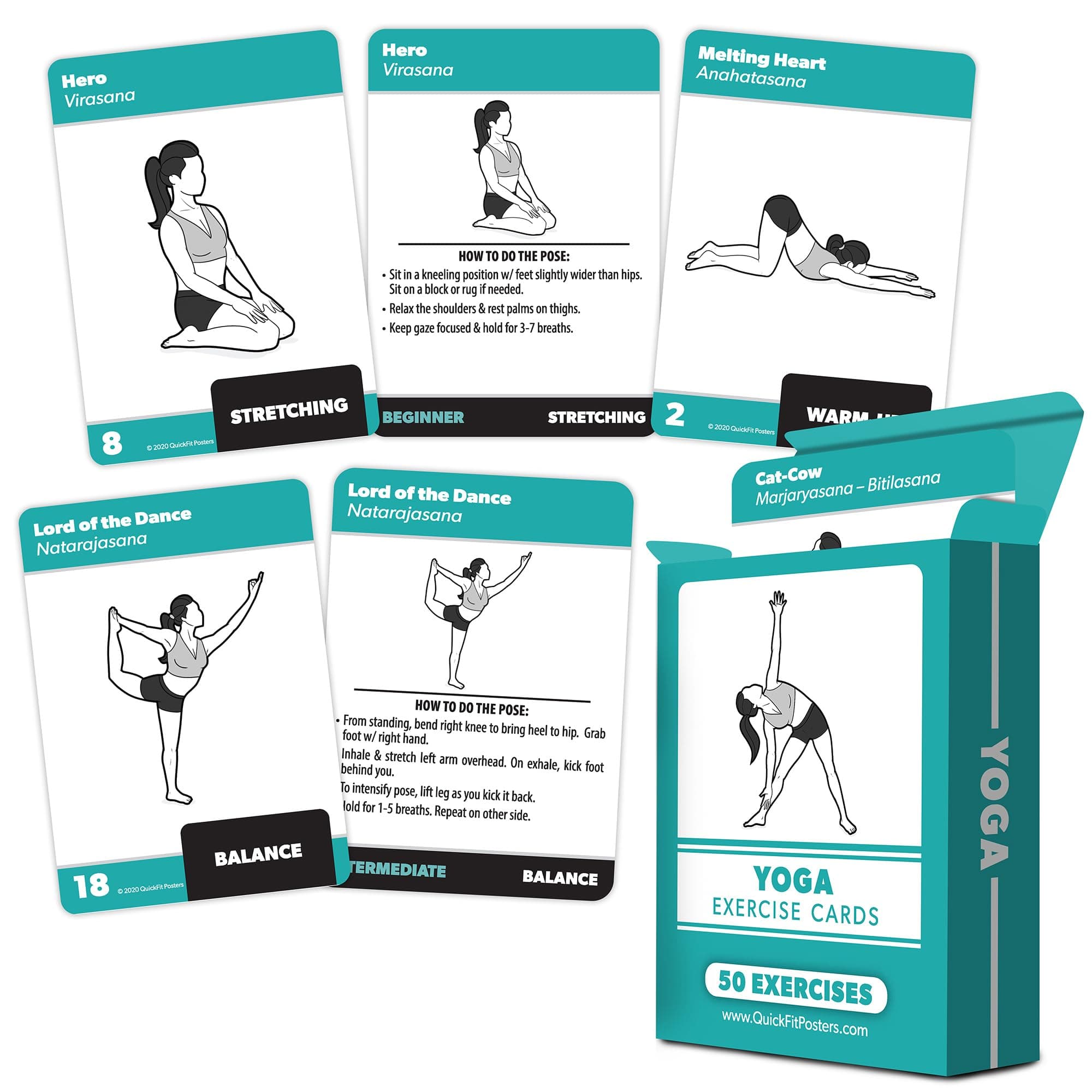 Palace Learning Yoga Pose Exercise Cards - Yoga Positions and Workout Fitness Cards with Over 50 Poses - 2.5" x 3.5"