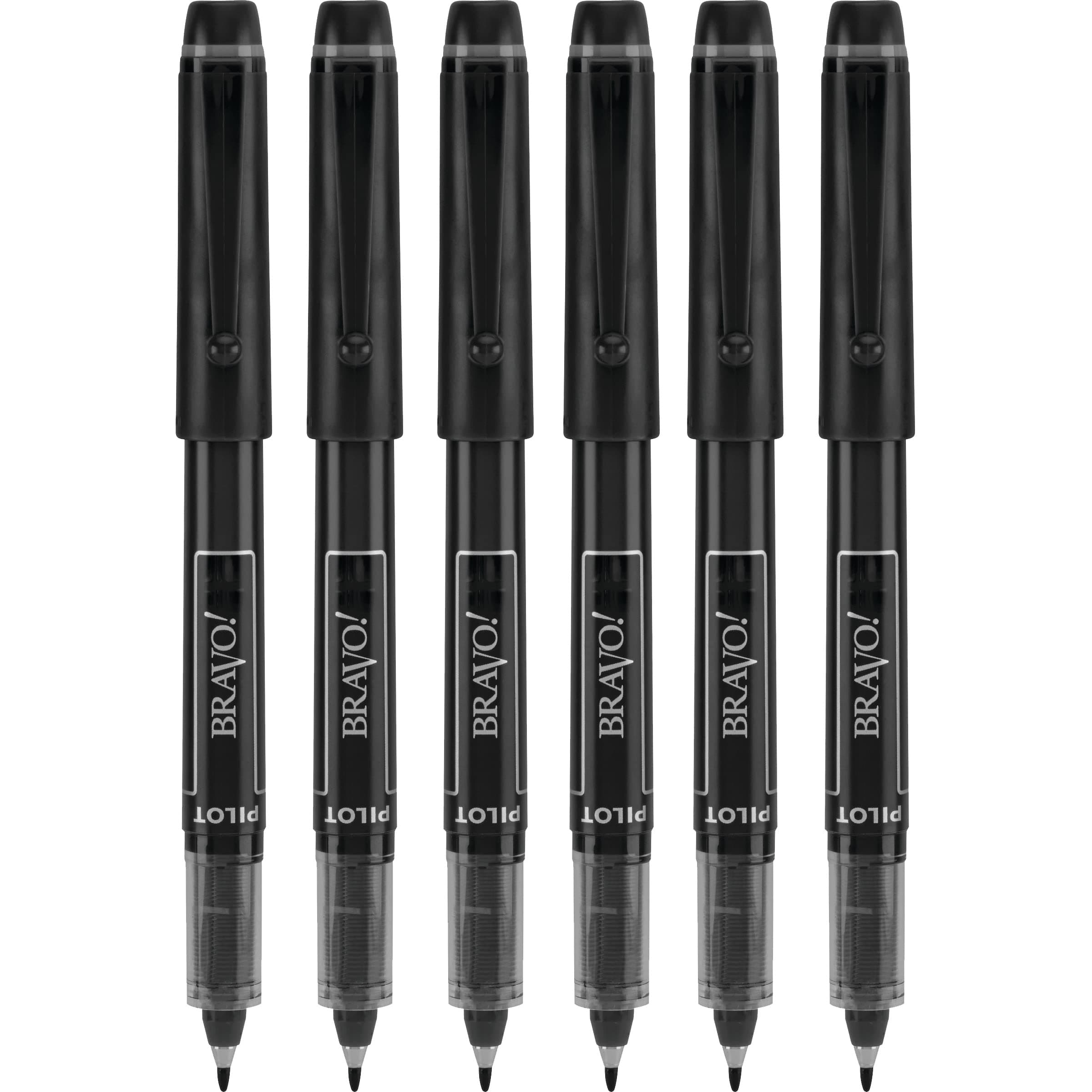 6 PENS Pilot Bravo Liquid Ink Marker Pen, Bold Point, Black (PIL11034)