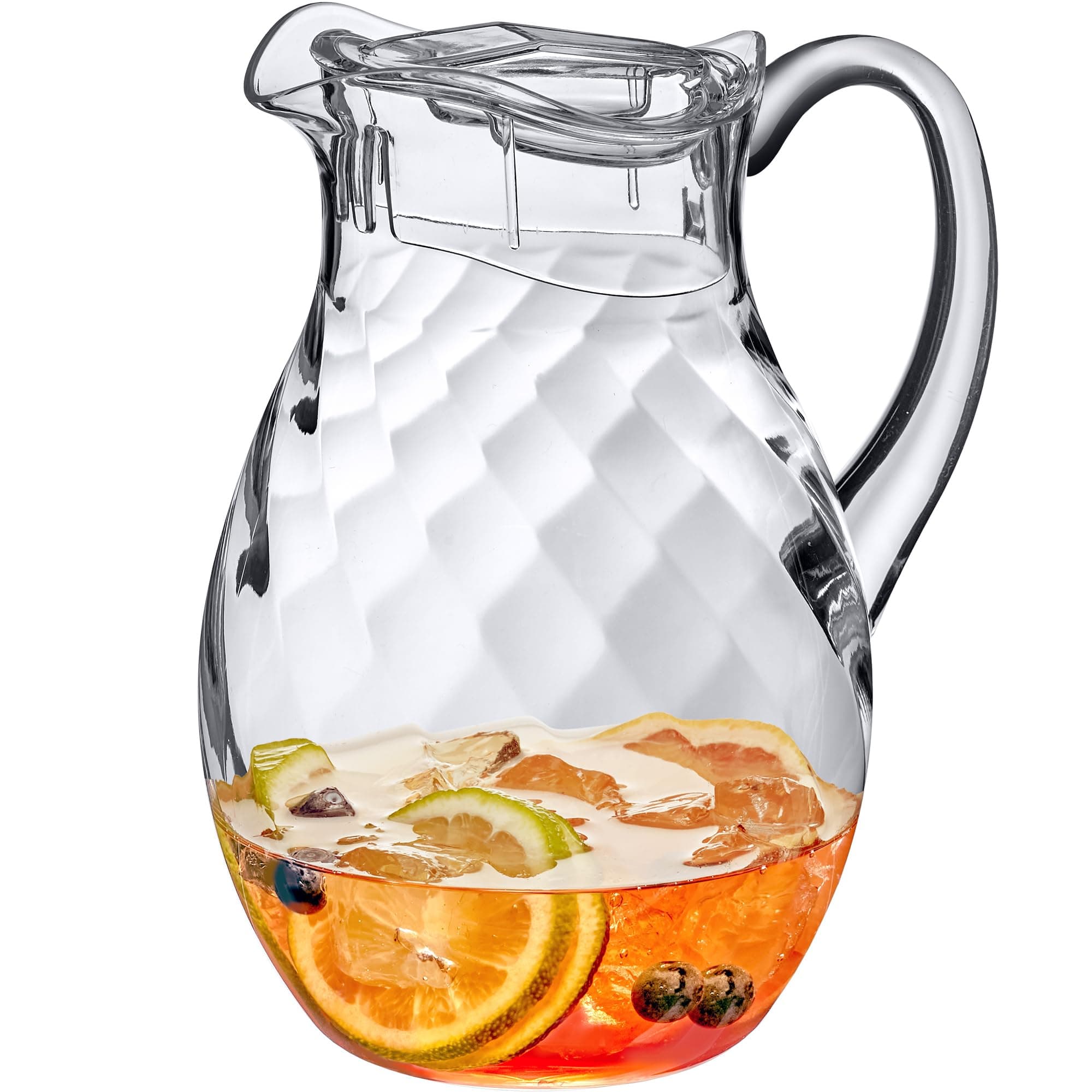 Bubbly Whirly - Plastic Pitcher (64 oz, 2 Quart), Clear Water Pitcher with Lid, Fridge Jug, BPA-Free, Shatter-Proof, Great for Iced Tea, Sangria, Lemonade, Juice, Milk, and More