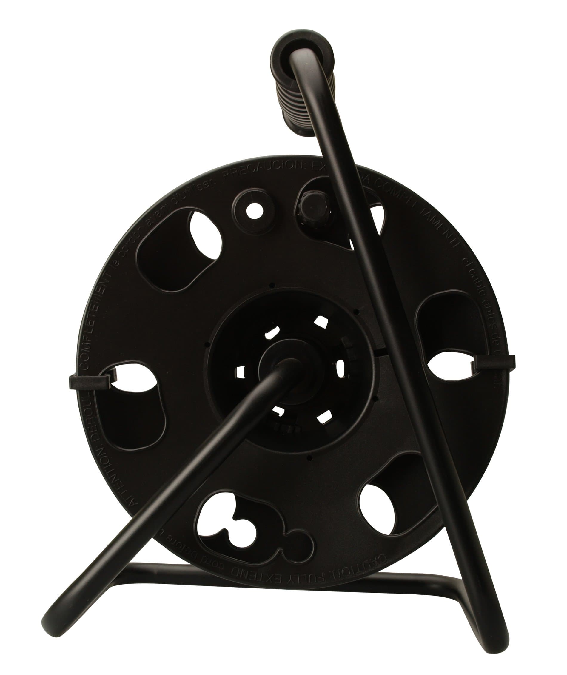 Woods 22849 Cord Reel with Metal Stand, Black, Holds up to 150-Feet 16/3 AWG