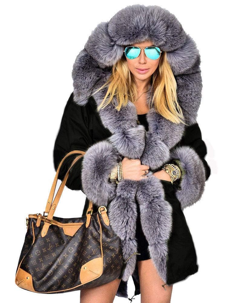 Womens Hooded Faux Fur Lined Warm Coats Parkas Anoraks Outwear Winter Long Jackets