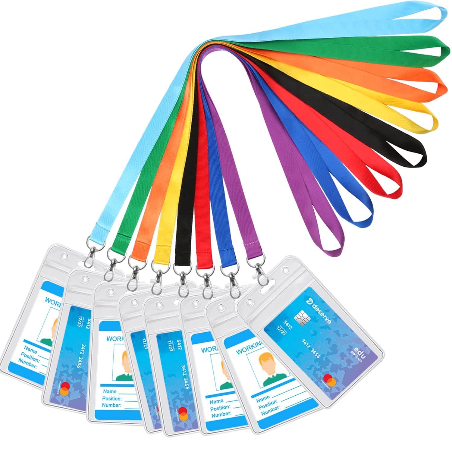 YOUOWO 8 Pack 8 Colours Lanyards with Vertical ID Badges Holder Multicolor Neck Cute Lanyard for Office Keys Red,Orange,Yellow,Green,Light Blue,Purple,Blue,Black