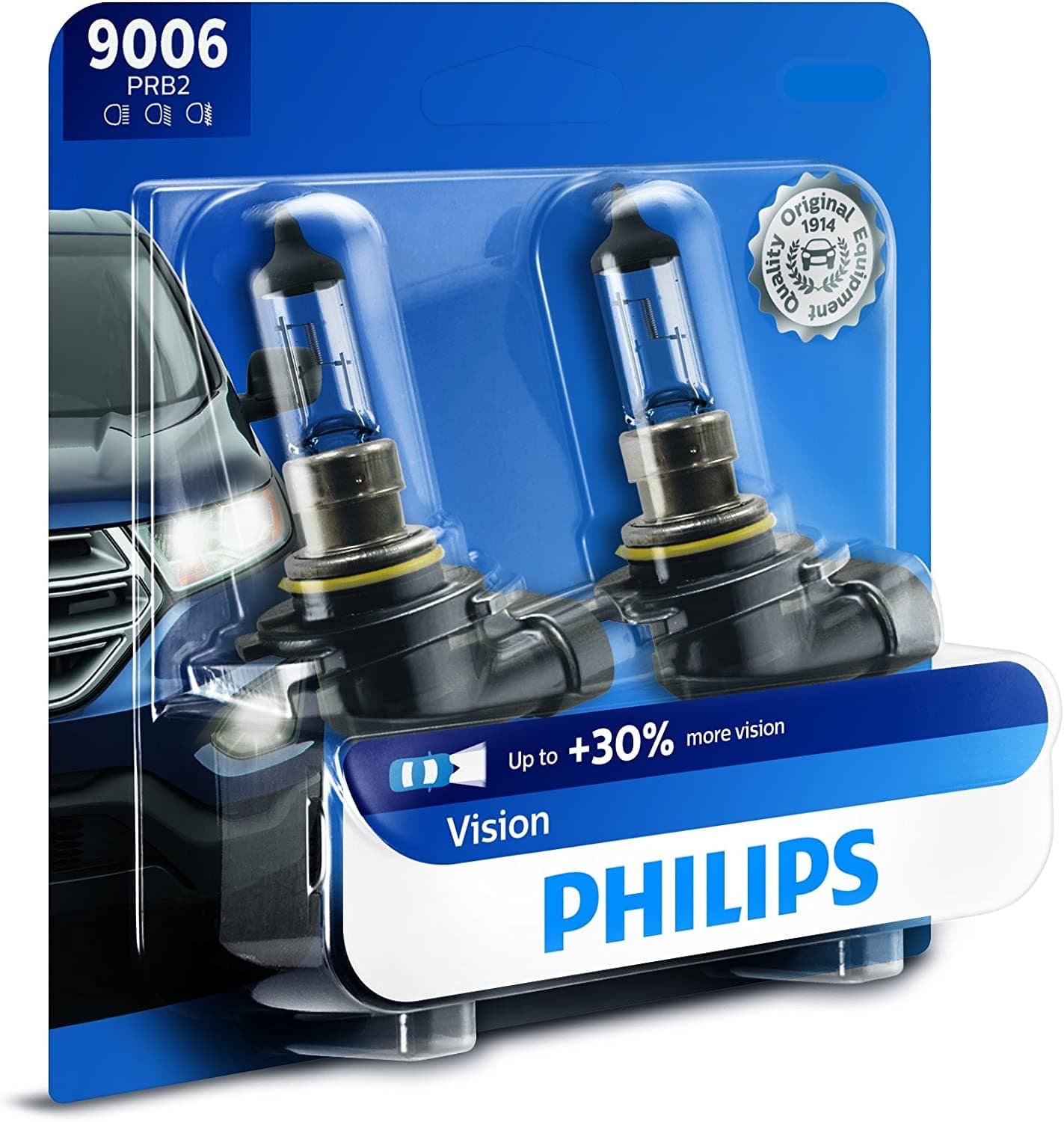 Philips 9006 Vision Upgrade Headlight Bulb With Up To 30% More Vision, 2 Pack