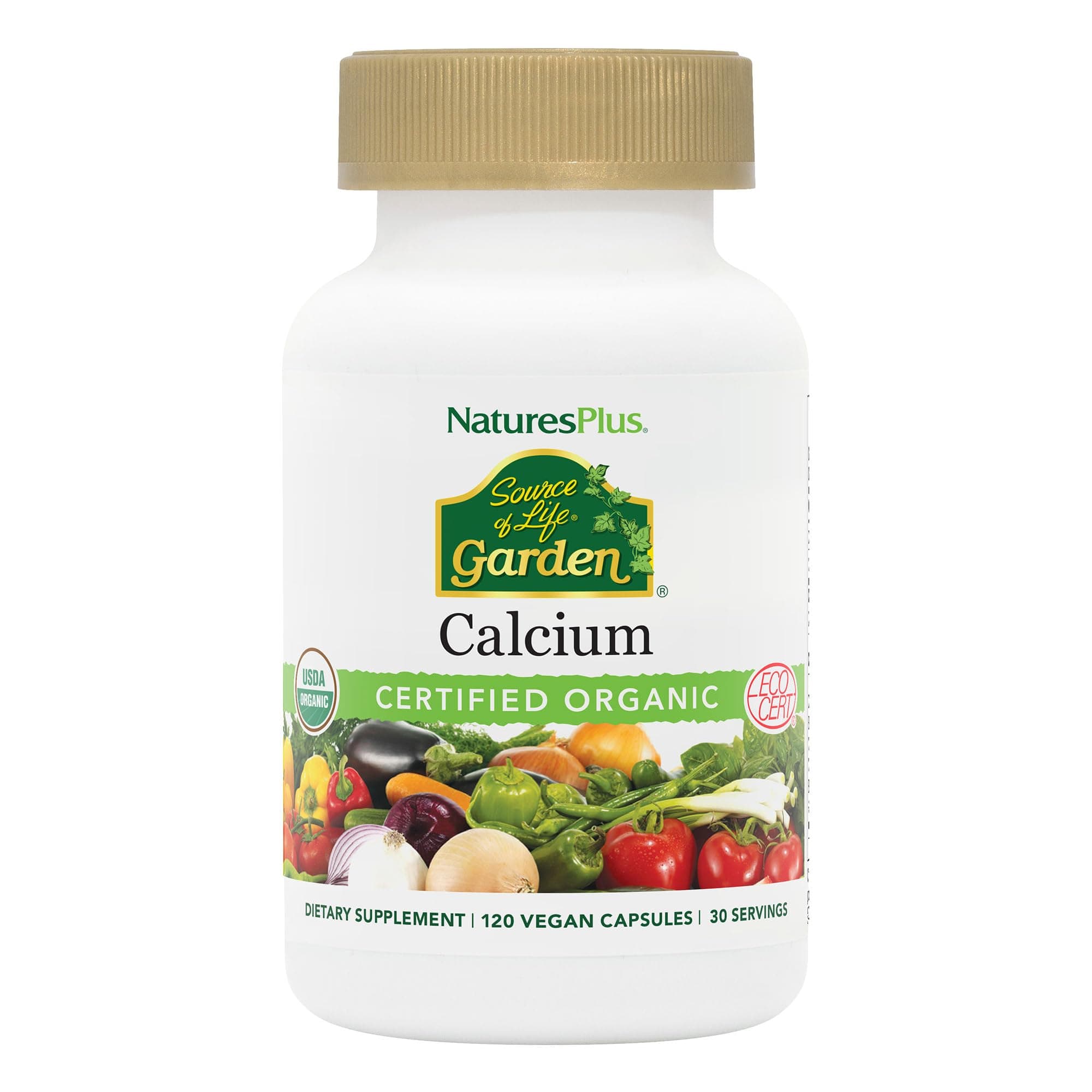Source of Life Garden Calcium - 120 Capsules - Calcium Supplement with Magnesium & 20 Whole-Food Extracts - USDA Certified Organic, Non-GMO, Vegan, Gluten Free - 30 Servings