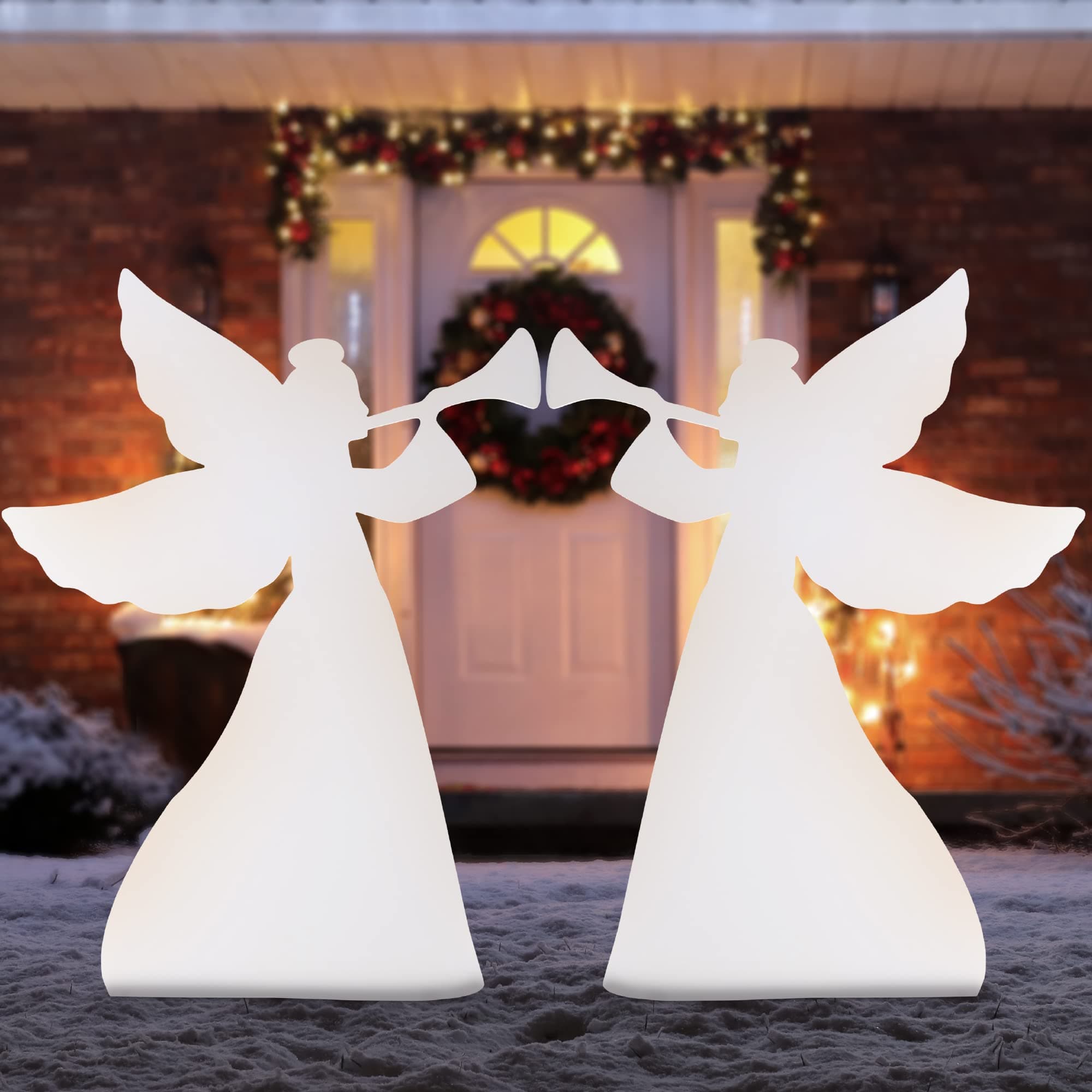 Best Choice Products 3ft Set of 2 Outdoor Christmas Angel Yard Decorations, Weather-Resistant PVC Décor for Lawn, Garden, Display w/ 4 Ground Stakes