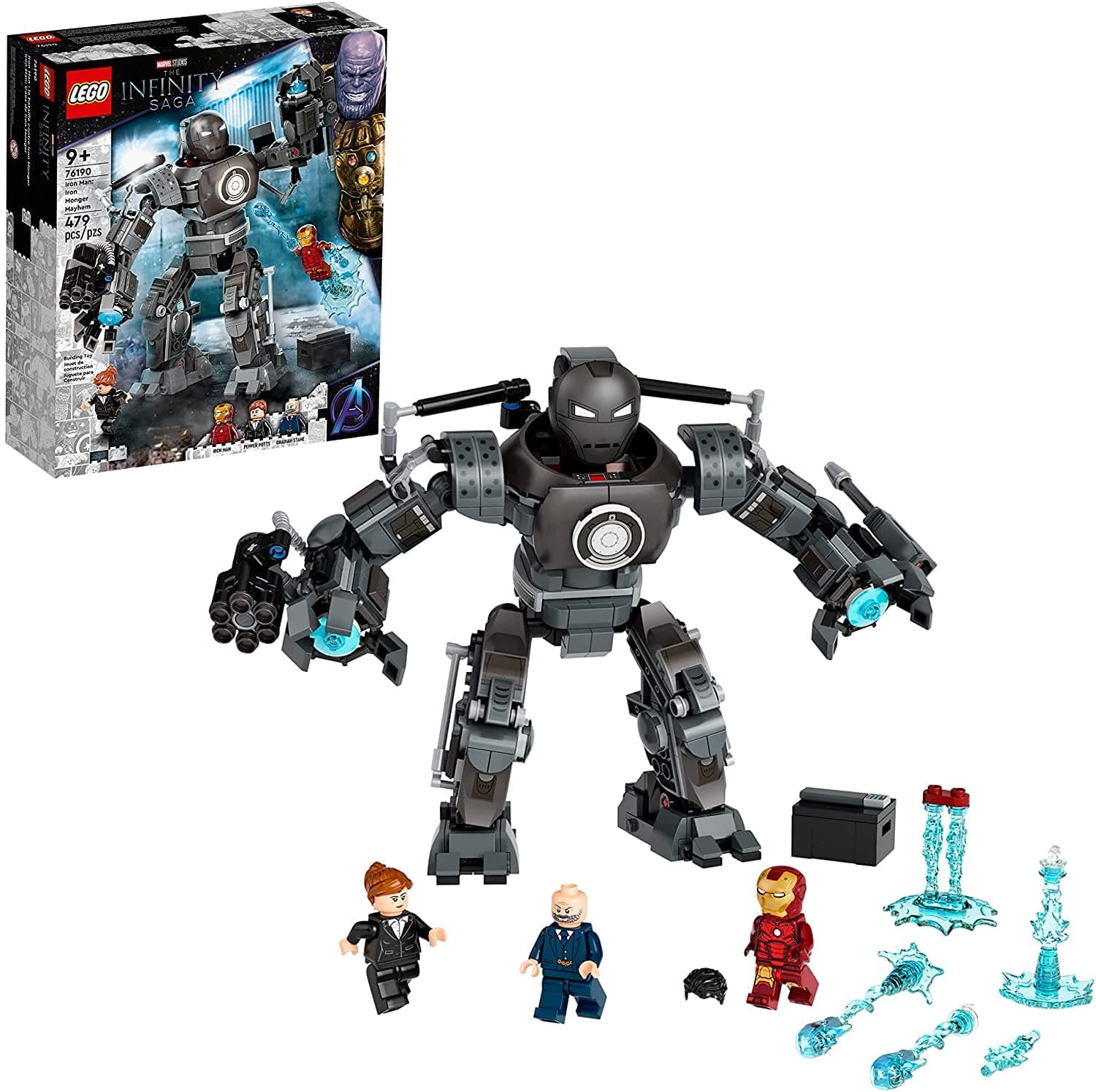 Marvel Iron Man Monger Mayhem Set 76190, Avengers Mech Building Toy, Action Figure, with Iron Man, Obadiah Stane and Pepper Potts Minifigures, Gift for 9 Plus Year Old Boys and Girls
