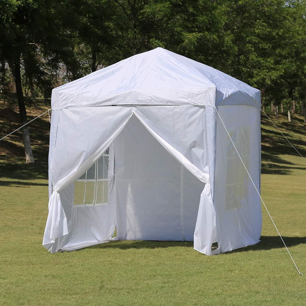 TUKAILAi Portable 3x3m White Heavy Duty Pop Up Gazebo Garden Gazebo Awning Canopy Shelter with 4 Side Panels & Carry Bag Steel Frame Waterproof for Outdoor Wedding Party Event Four Seasons