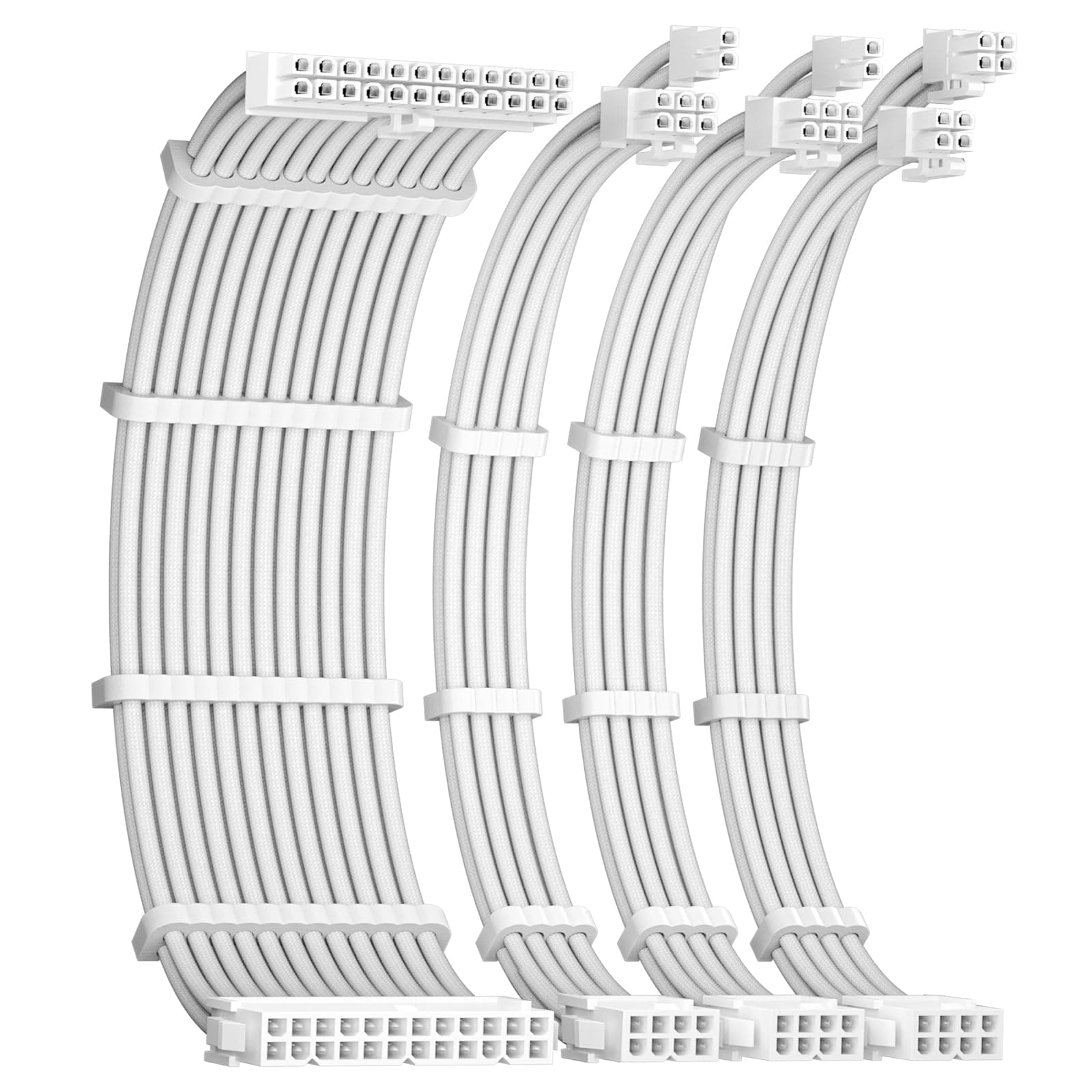 16AWG PSU Cable Extension, Soft Braided Cable Extension PC, 1x24Pin ATX / 1x8Pin(4+4) EPS / 2x8Pin(6+2) PCI-e PSU Extension Cable Kit, 30cm with Combs, White