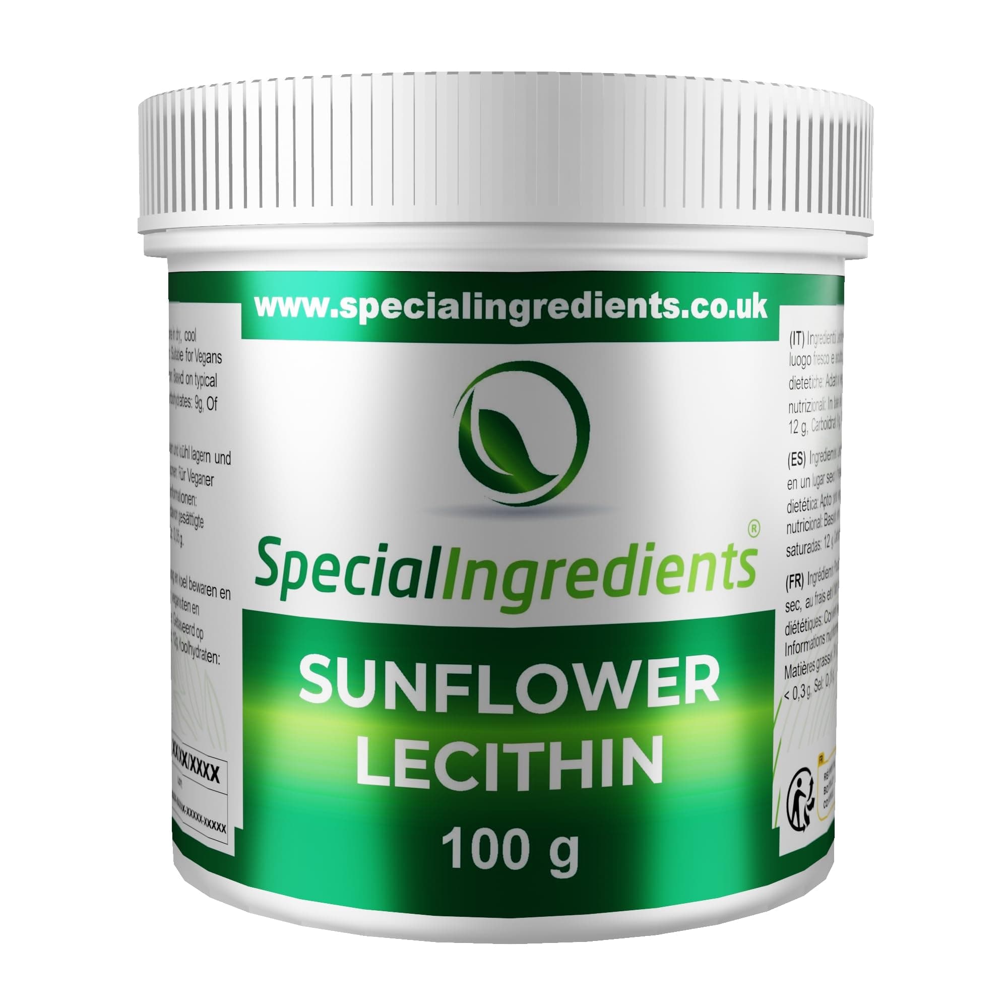 Special Ingredients Sunflower Lecithin Powder 100g Premium Quality, Vegan, Non-GMO, Gluten Free – Recyclable Container
