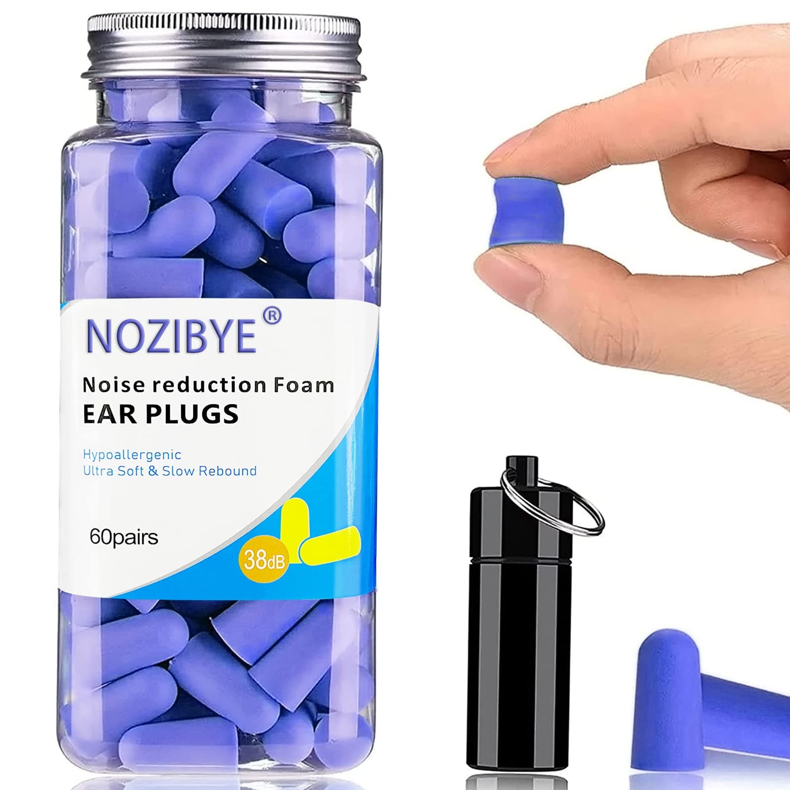 Nozibye 60 Pairs Super Soft Foam Ear Plugs for Sleeping Noise Canceling Earplugs 38dB Highest Noise Reduction Earplug for Sleep, Snoring, Shooting, Study, Travel, Loud Noise, etc.(Navy Blue)