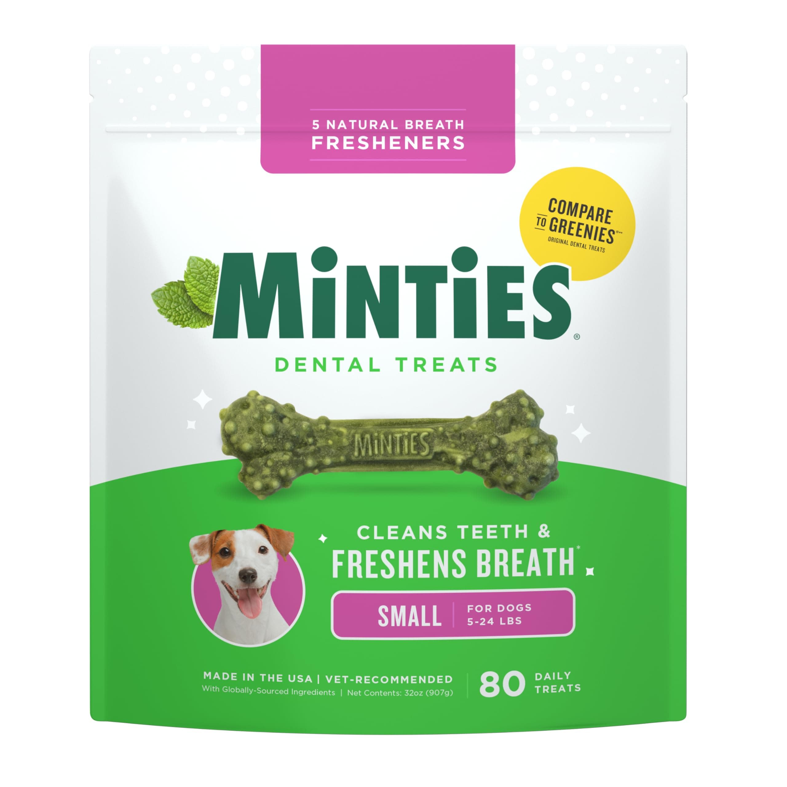 Dog Dental Bone Treats, Tiny/Small Dental Dog Treats, Clean Teeth, Fight Bad Breath, Removes Plaque and Tartar, 80 Count