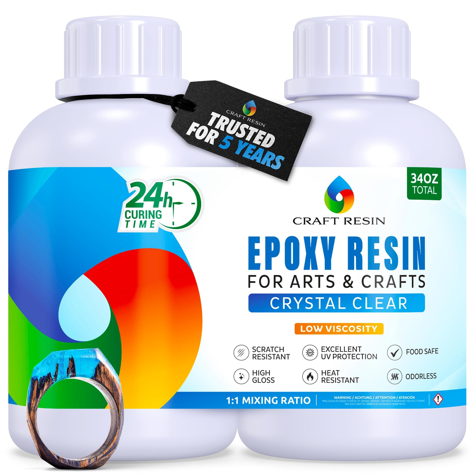 Epoxy Resin Kit, Clear Resin Art Casting for Jewelry Making, River Table, Countertops, Cheese Boards, Tumblers, Craft Resin 1 Liter Starter Kit