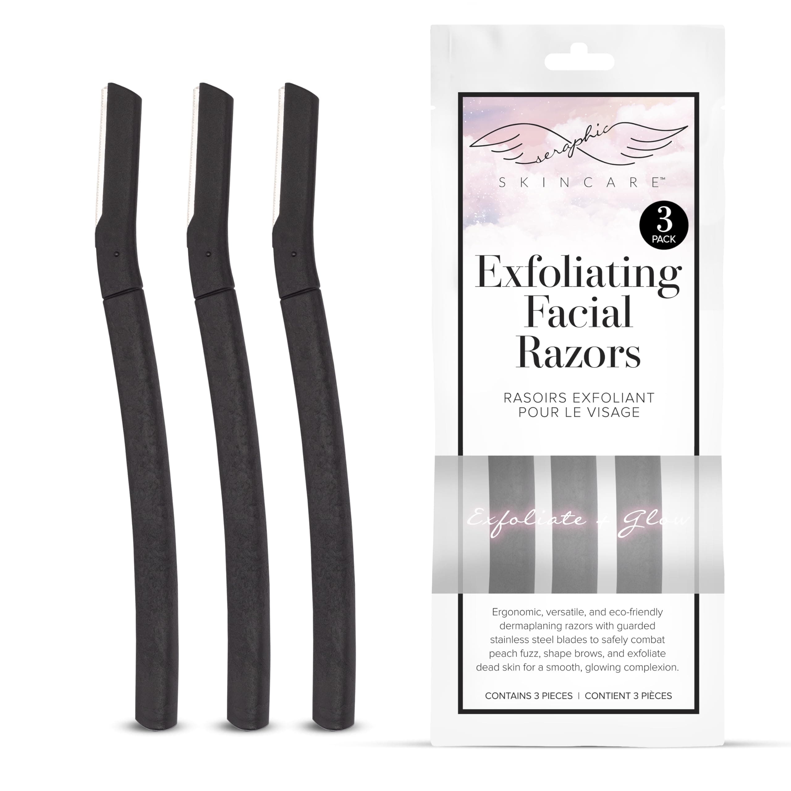 Exfoliating Facial Razors Blades (3pc) – For Eyebrows, Peach Fuzz & Exfoliation – Dermaplane Face Razor for Women Face – Wheat Straw Handle & Swedish Stainless Steel Blades
