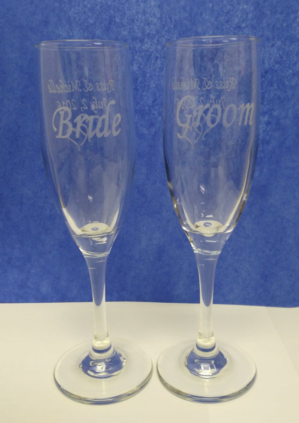 CKB Products Champagne Flute - Front and Back Engraved Glasses for Toasting - Personalized Etching for Wedding or Other Special Occasion - Set of 2