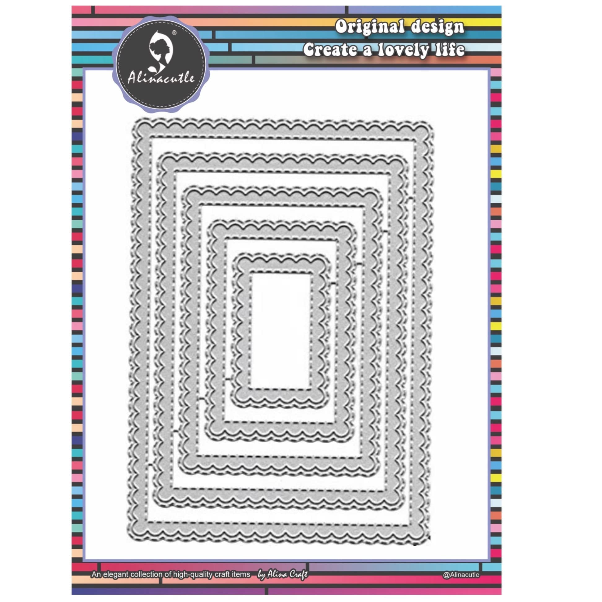 Alinacutle 5/PK-Rectangle, Scallops Border Nesting Frame Die Cut, Card Background Metal Cutting Die, Card Frame Die Set,Paper Craft Die-Cuts,DIY Card Metal Punch Template,Classic Nesting Frames