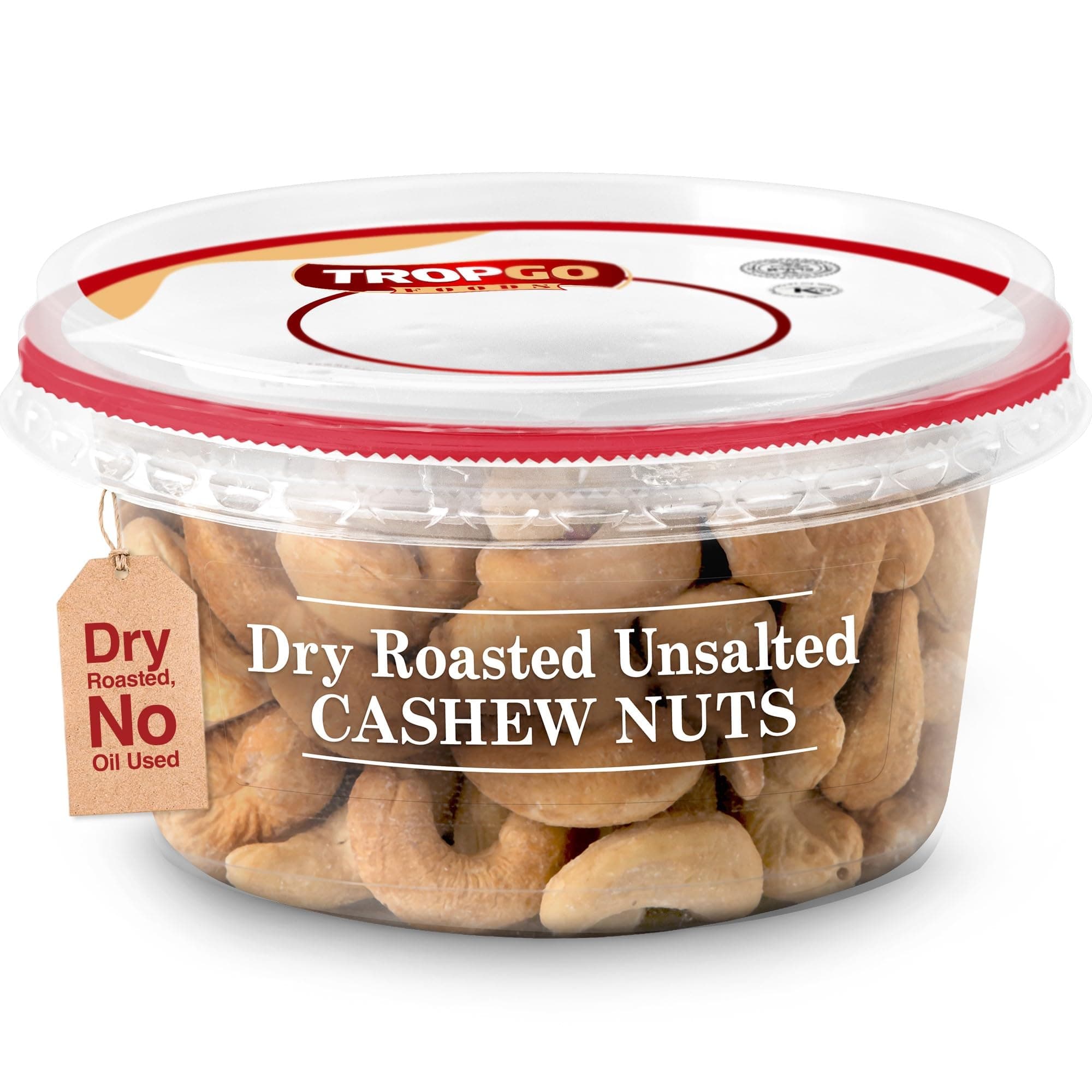Roasted Unsalted Cashews 180g Tub - Dry Roasted, No Oil Used, Cashew Nuts in Resealable & Recyclable Tub, Healthy Snacks - Wholesome Trail Mix with Fibre, Protein, and Essential Minerals