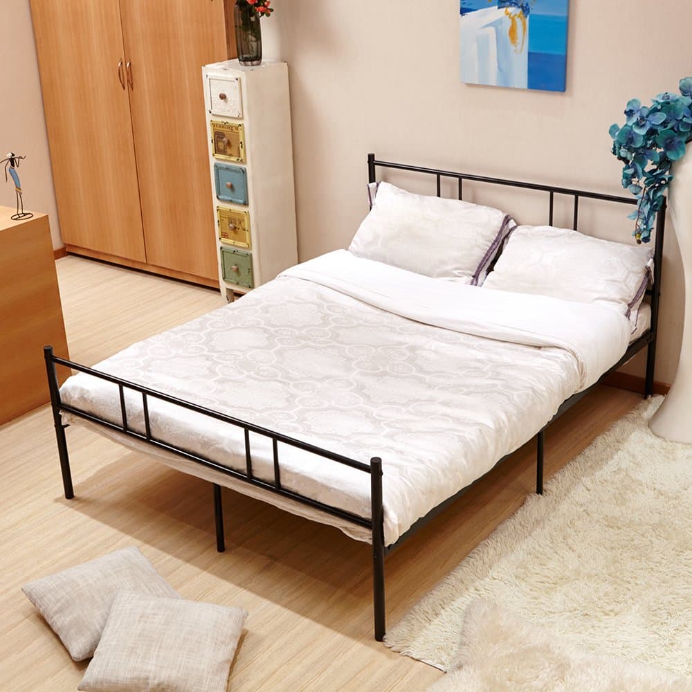 EGGREE 4FT6 Double Bed Frame in Black, Solid Large Metal Beds Base Bedstead,196cm x 142 cm