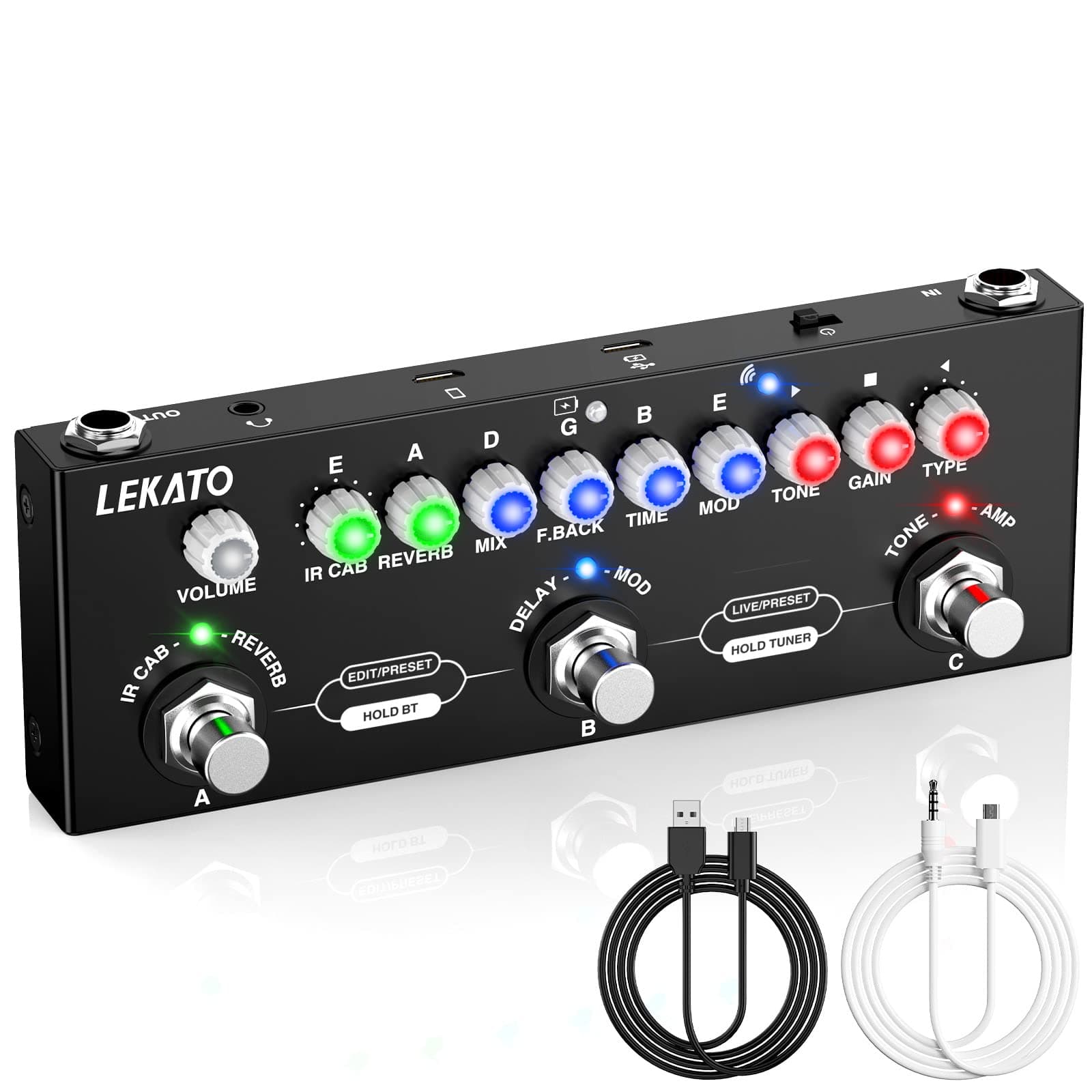 Multi Effects Guitar Pedal, with IR Loading 9 AMP Models, Delay Reverb Distortion Overdrive Pedal, Rechargable Electric Guitar Effects Multi Pedal Support Recording,Bluetooth 5.0
