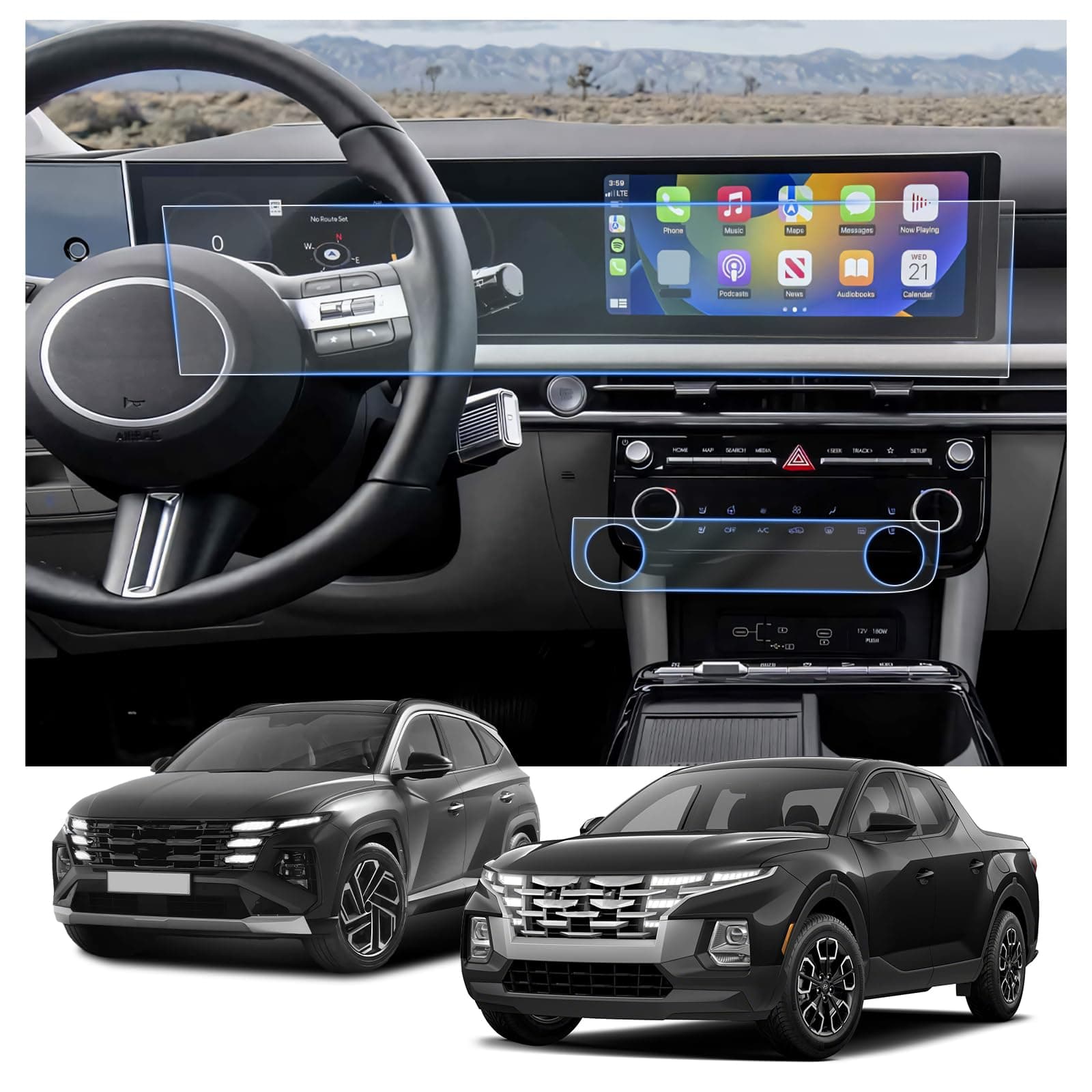 CDEFG 4PCS for 2025 2026 Hyundai Tucson Screen Protector for 2025 2026 Hyundai Santa Cruz Screen Protectors Tucson Hybrid 2025 Accessories Dual Screens and AC Climate Display Protector