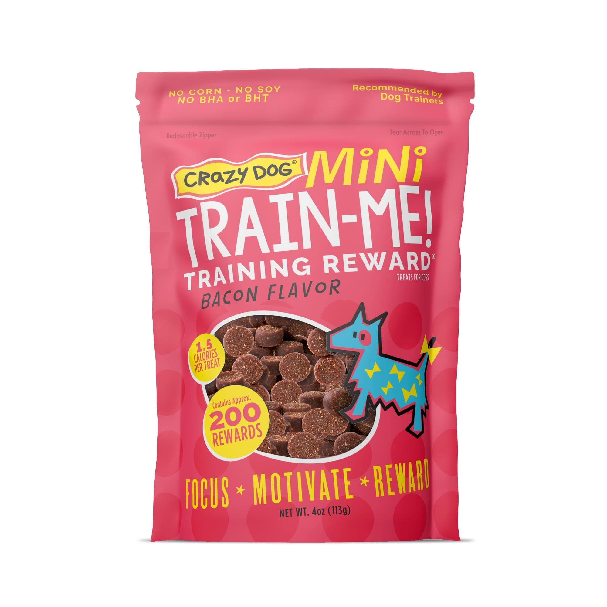 Crazy Dog Mini Train-Me! Training Treats 4 oz. Bag, Bacon Flavor, with 200 Treats per Bag, Recommended by Dog Trainers