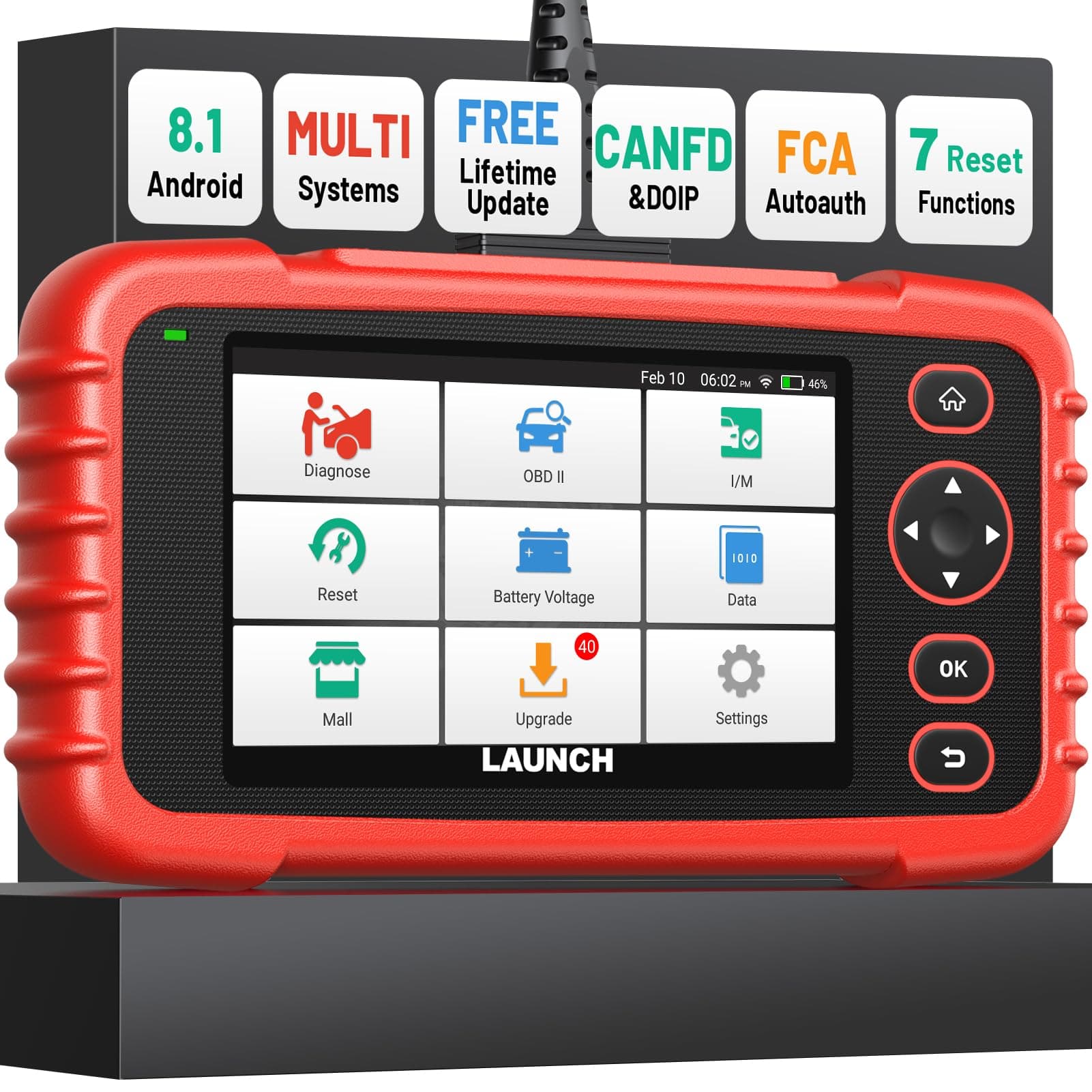 LAUNCH Code Reader Car Diagnostic Tool - CRP123X OBD2 Scanner for Engine Transmission ABS SRS Scan Tool, Android 7.0-Based Wi-Fi One-Click Free Updates, 5.0‚ Touchscreen, Upgraded Version of CRP123