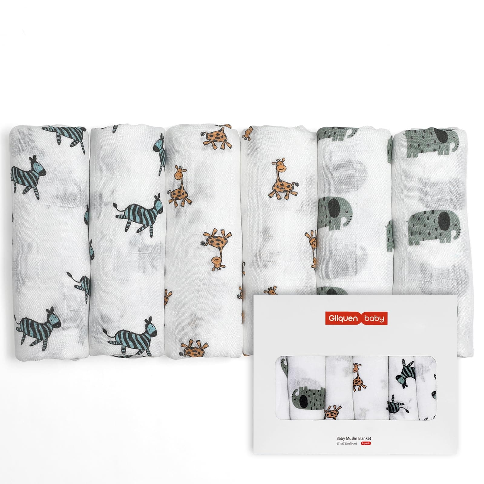 GLLQUEN BABY Muslin Squares Cloth for Baby, 6pack 70cm x 70cm Cotton Burp Cloths for Newborn, Absorbent & Breathable and Ideal to Clean, Wipe & Cover Newborns