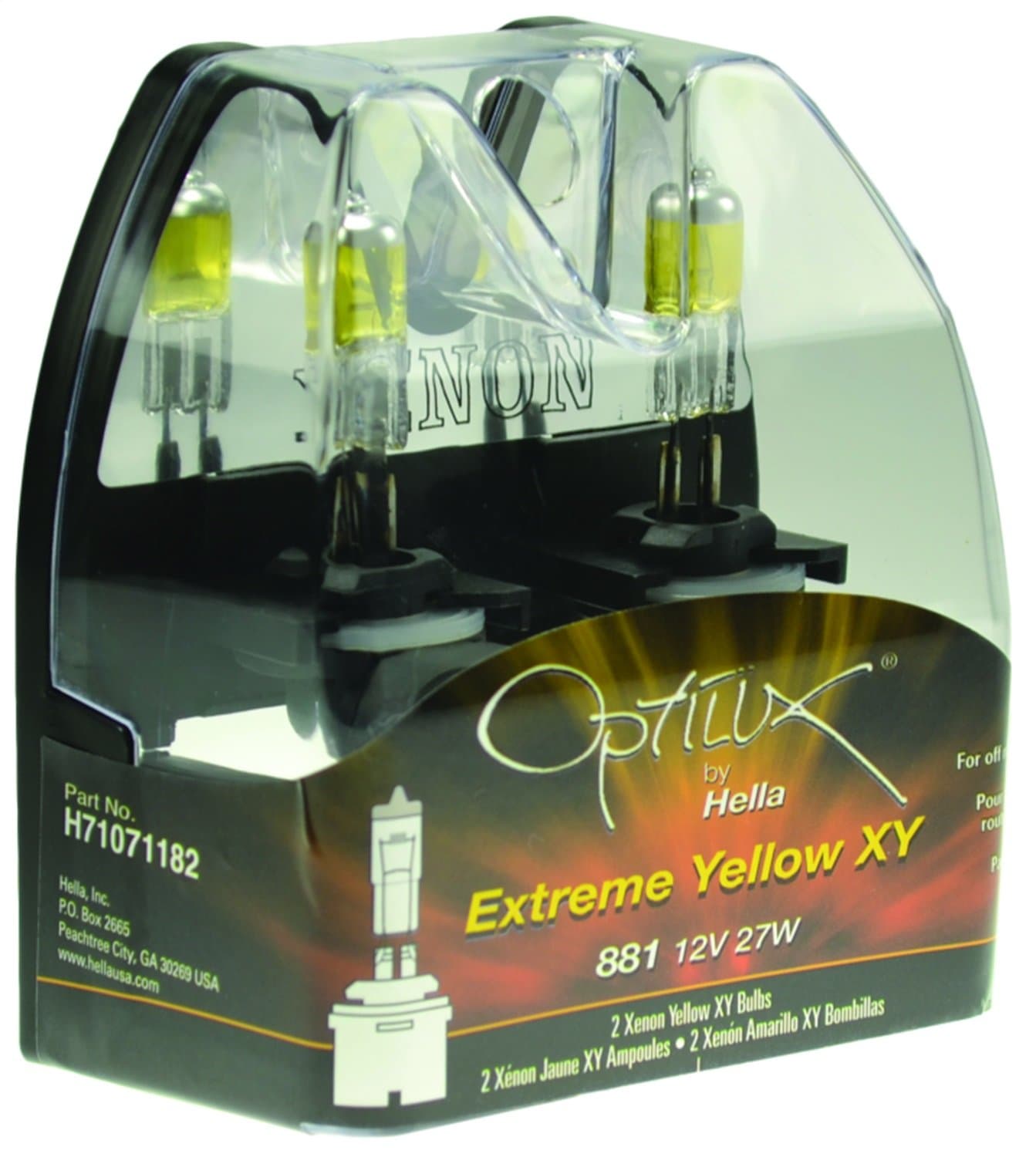 Hella H71071182 Optilux XY Series 881 Xenon Yellow Halogen Bulbs, 12V, 27W, 2 Pack
