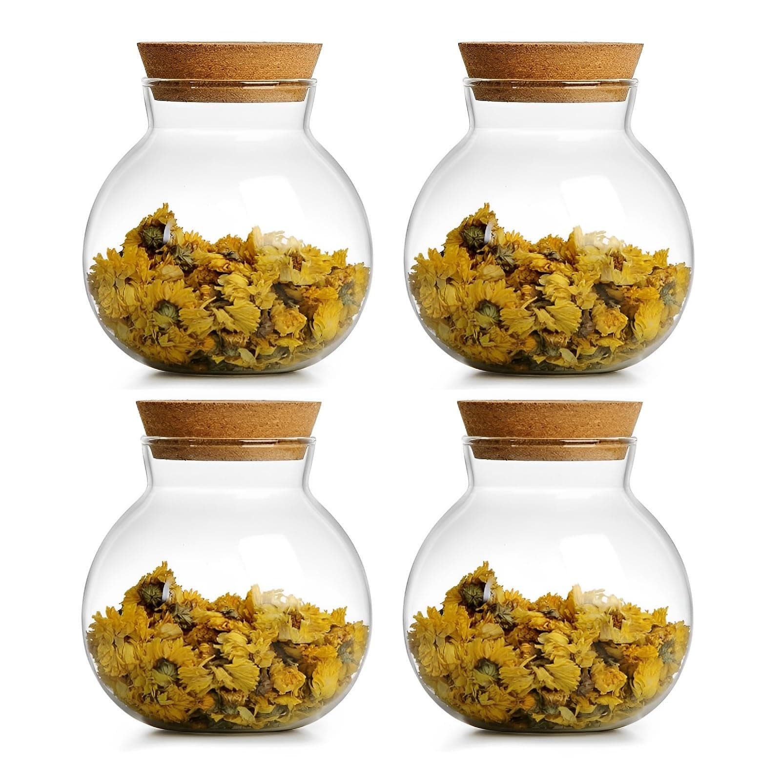 17oz Spherical Glass Jar with Cork Lid Airtight - Kitchen Glass Jar for Preserving and Storing candy, tea, Coffee, Spice, flour, Beans etc (2)