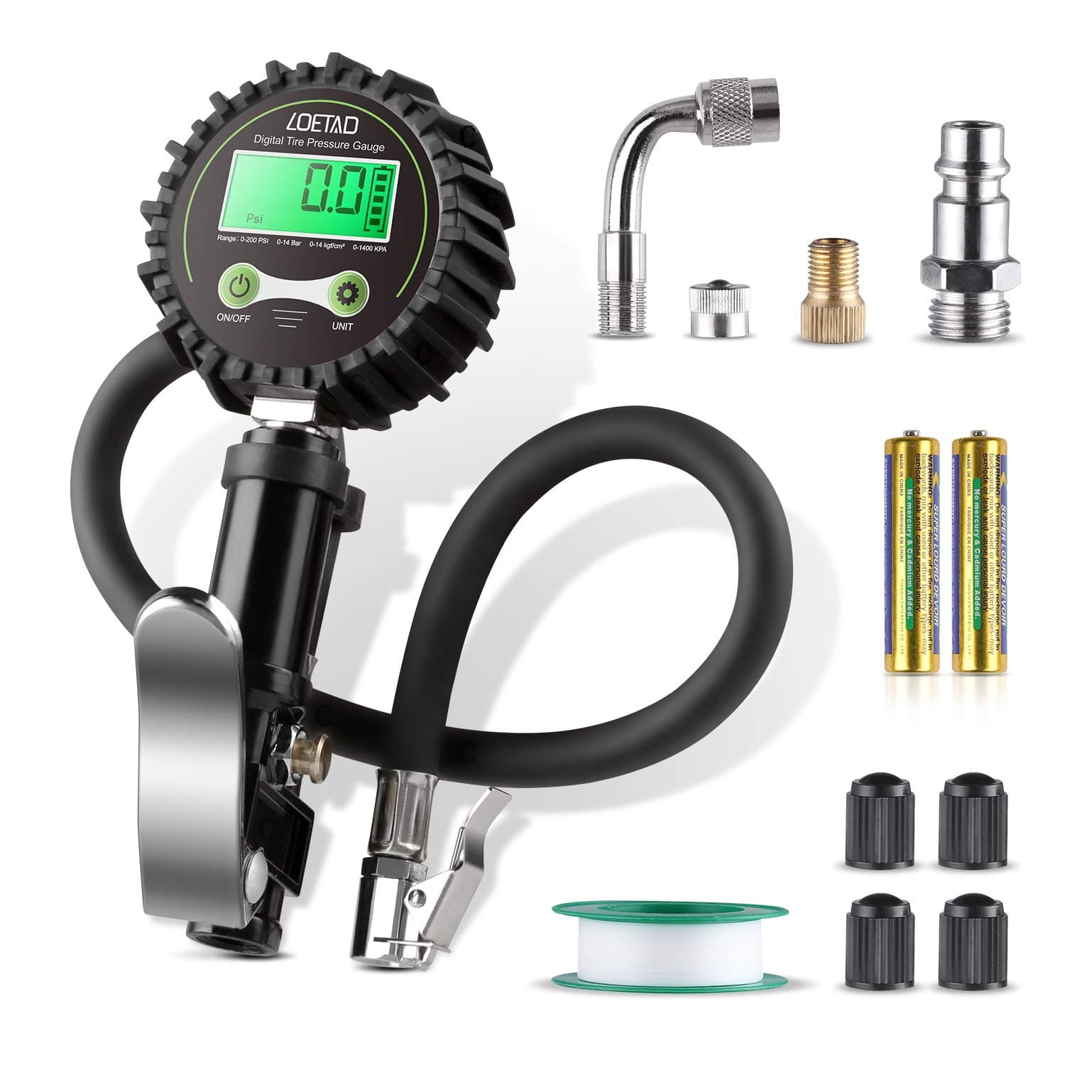 LOETAD Digital Tire Inflator with Pressure Gauge 200PSI Tire Pressure Gauge Inflator Deflator Compressor Accessories (200PSI Tire Inflator)