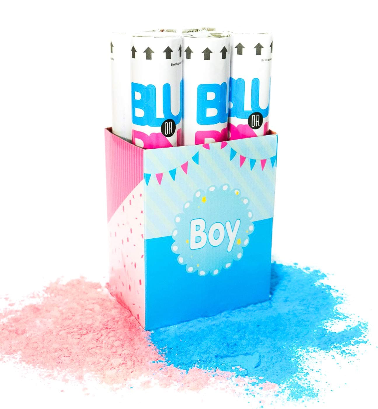 NO MESS! 6 Piece TUR Party Supplies Authentic Gender Reveal Powder Popper (12 Inch) in Decorative Box - for Gender Reveal Party, Fun for Family (Powder Only)