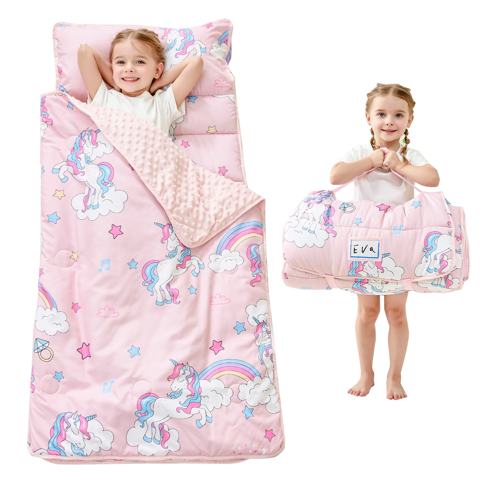 Toddler Nap Mat with Pillow and Blanket, Extra Large Rolled Napping Mats,Slumber Bags for Boys Girls,Kids Sleeping Bag for Daycare, Preschool Travel Camping