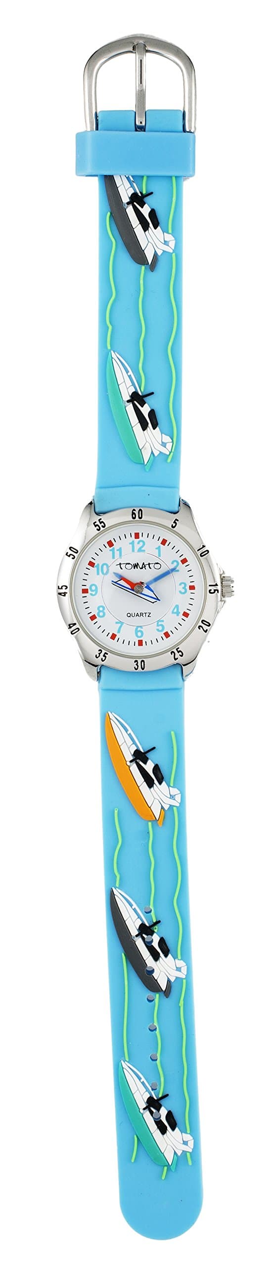 Tomato Kids Watch with 3D Moving Boat in Light Blue Strap and Stainless Steel Back